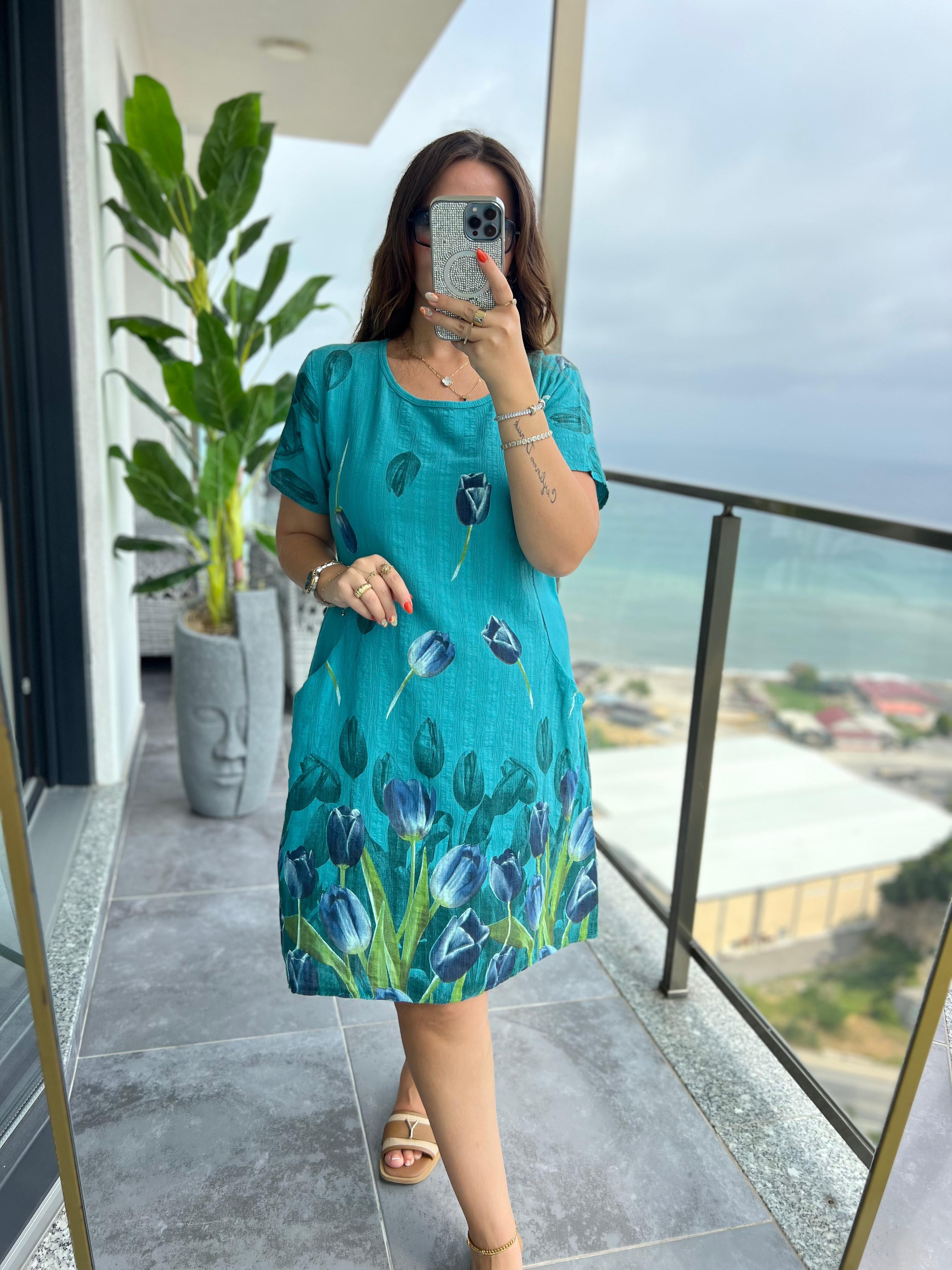51017 Lale Desen Kısa Elbise MİNT
