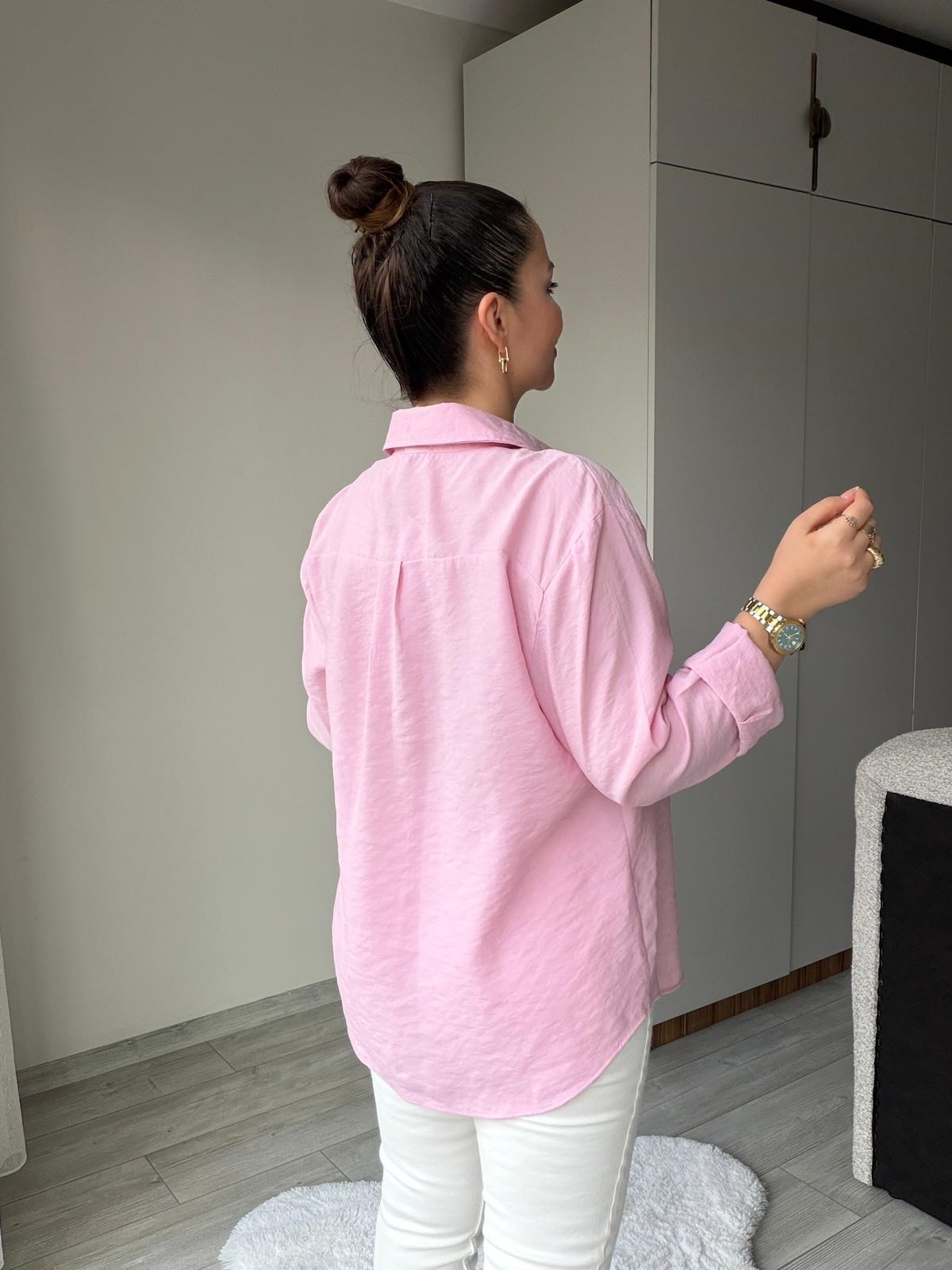 5106 Kedi İşlemeli Gömlek PEMBE