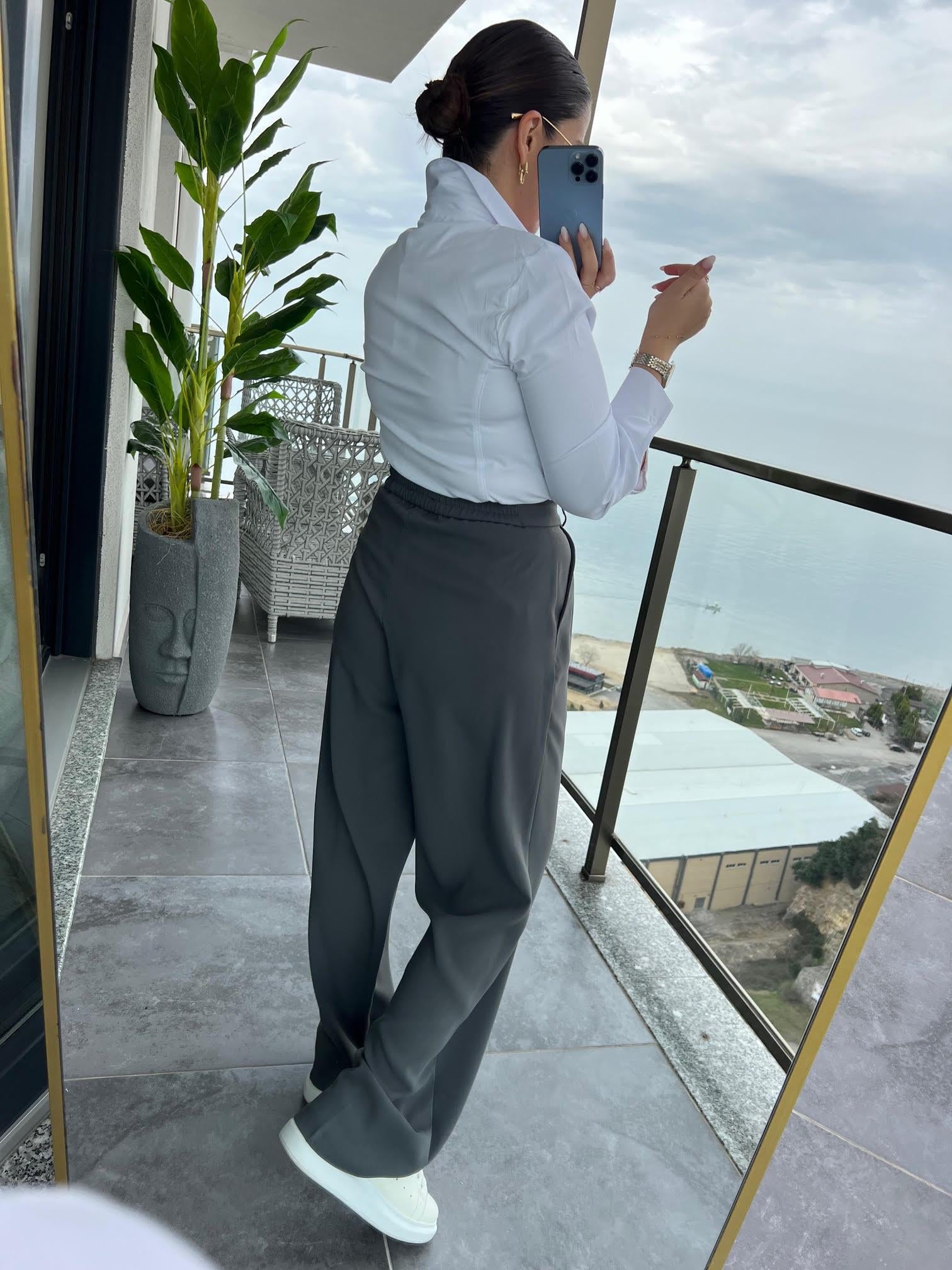 51078 Pileli Palazzo Pantalon GRİ