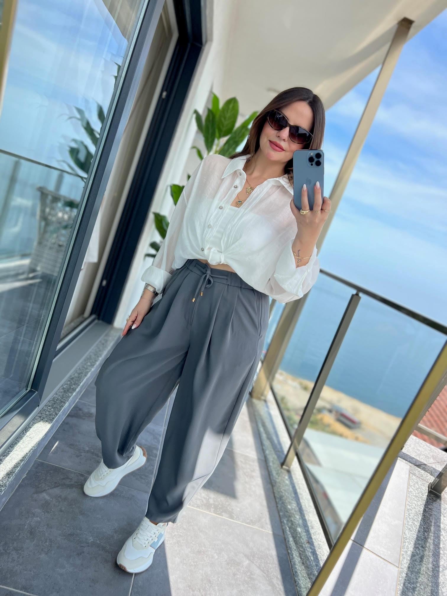 51111 Pileli Pantalon GRİ