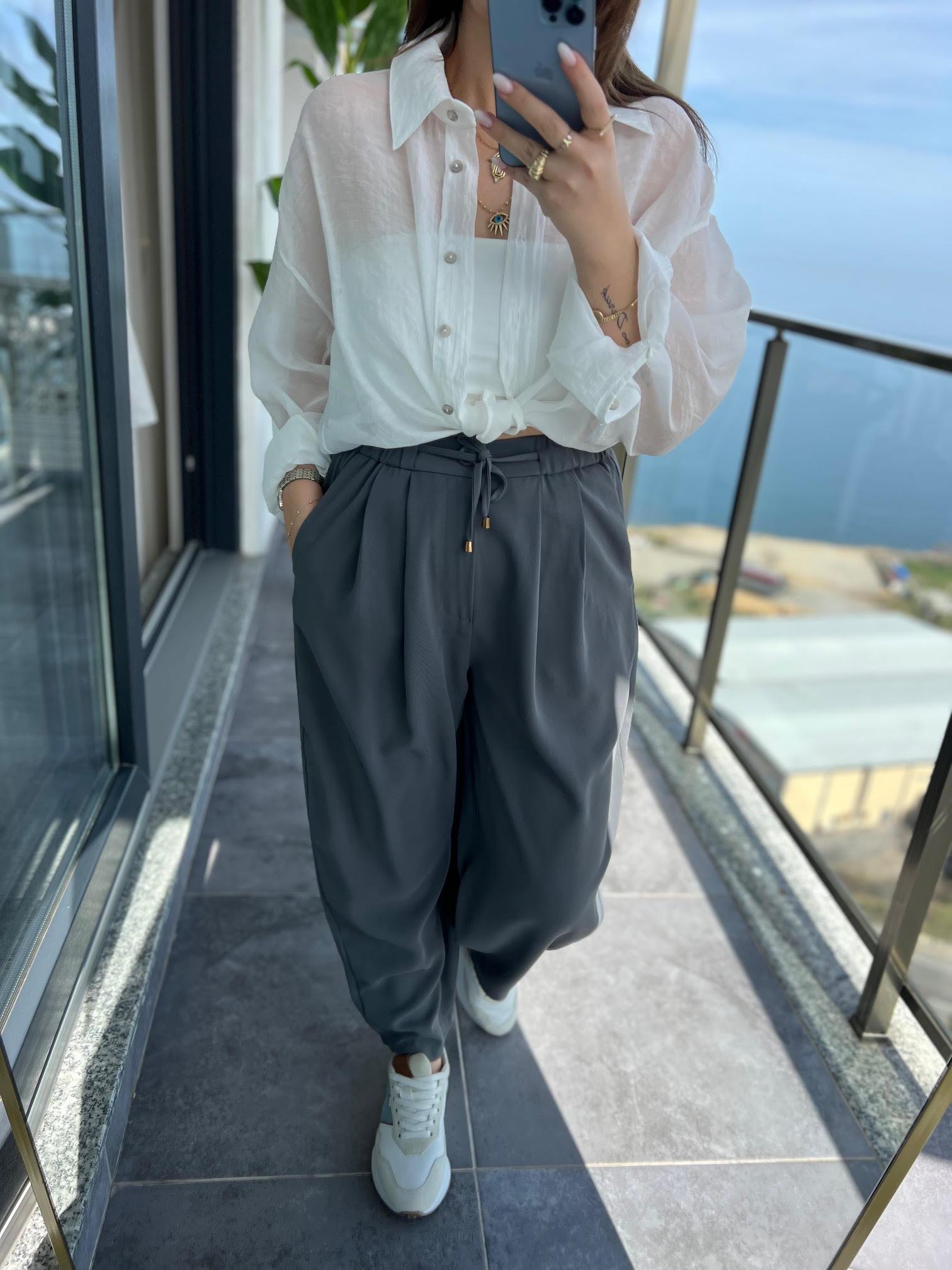 51111 Pileli Pantalon GRİ