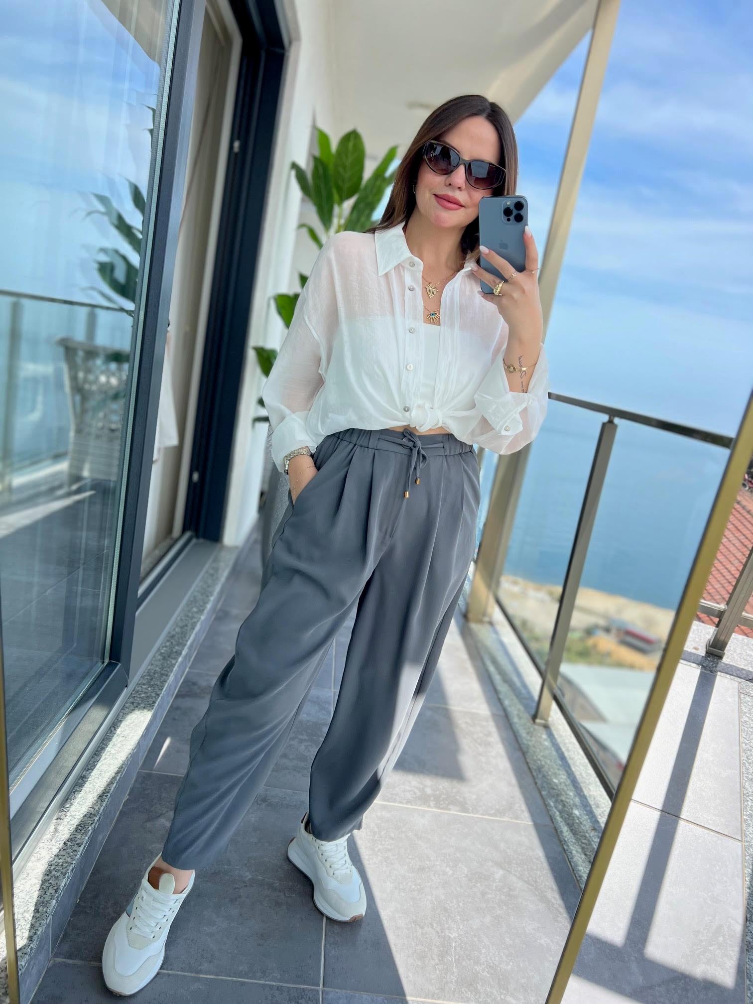 51111 Pileli Pantalon GRİ