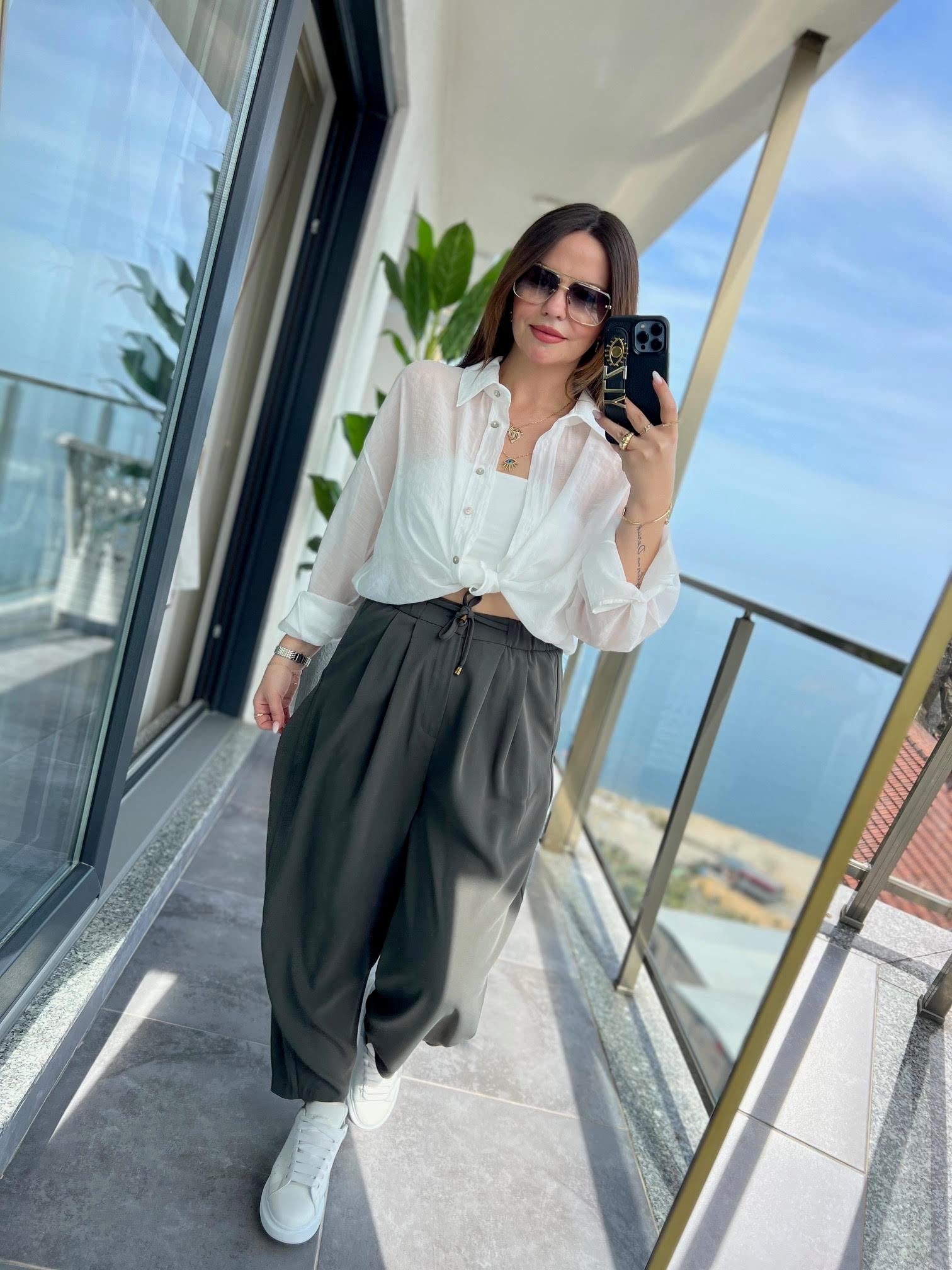 51111 Pileli Pantalon HAKİ YEŞİL