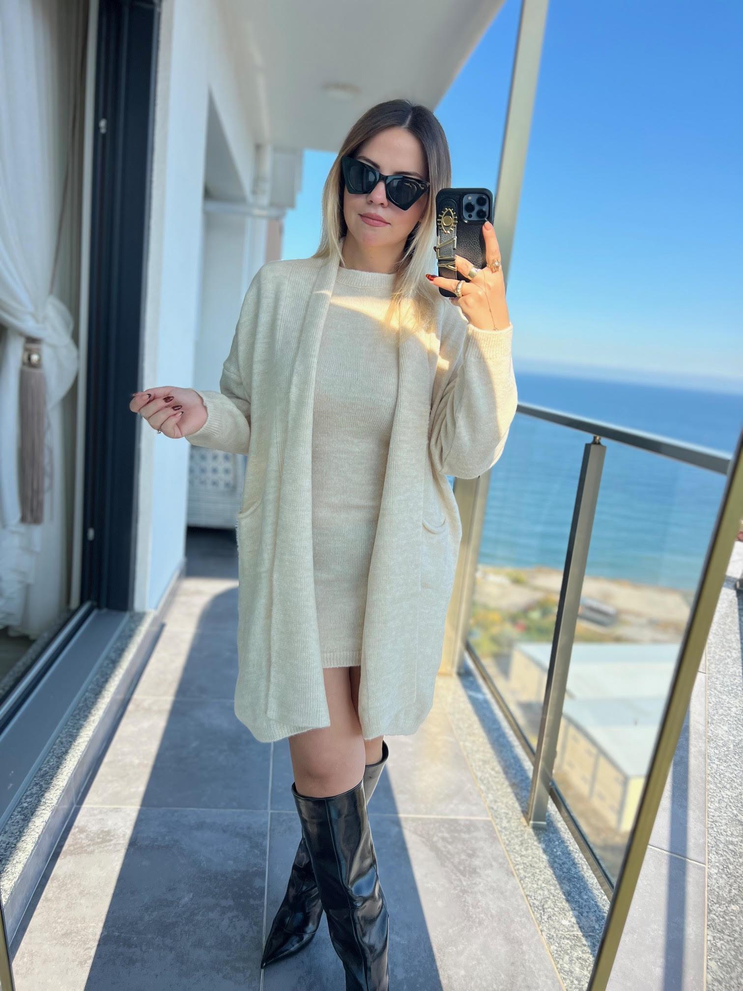 5131 Hırka Elbise İpek Takım BEJ