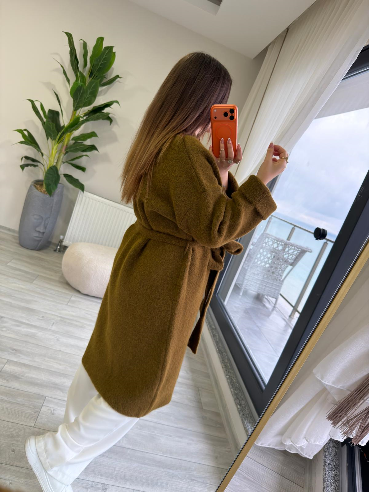 5134 Kuşaklı Triko Hırka HAKİ YEŞİL
