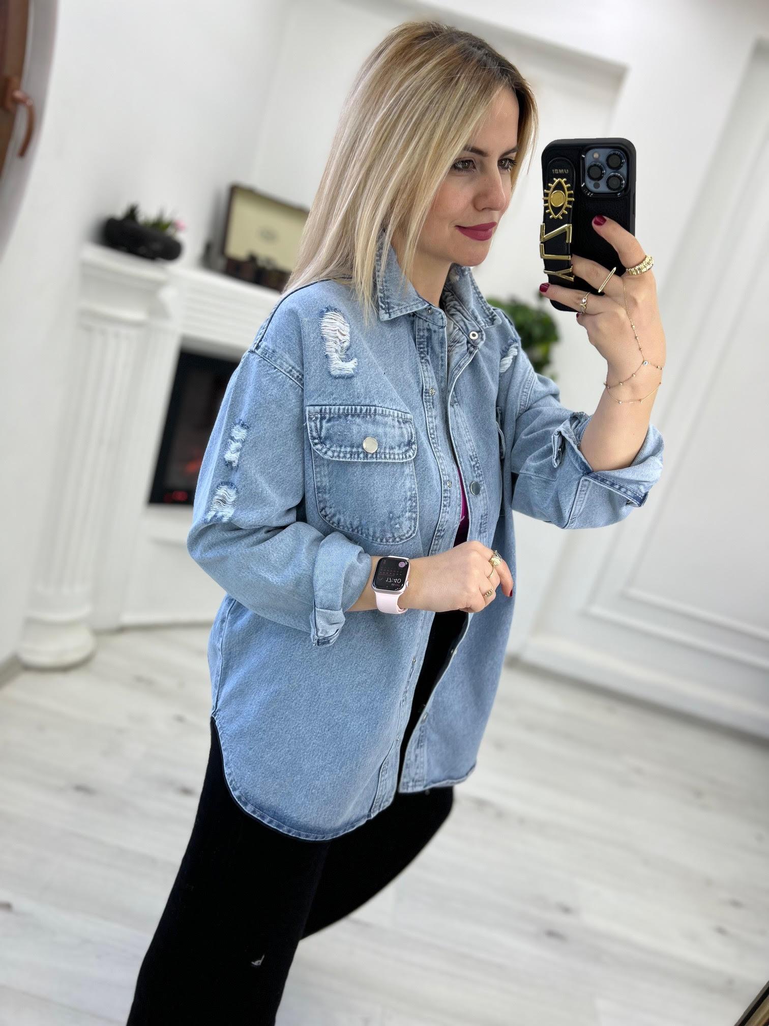 51372 Lazer Kesim Jean Gömlek MAVİ