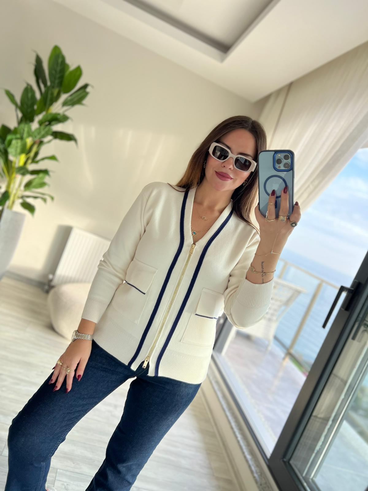5307 Korspan Fermuarlı Hırka VANİLYA