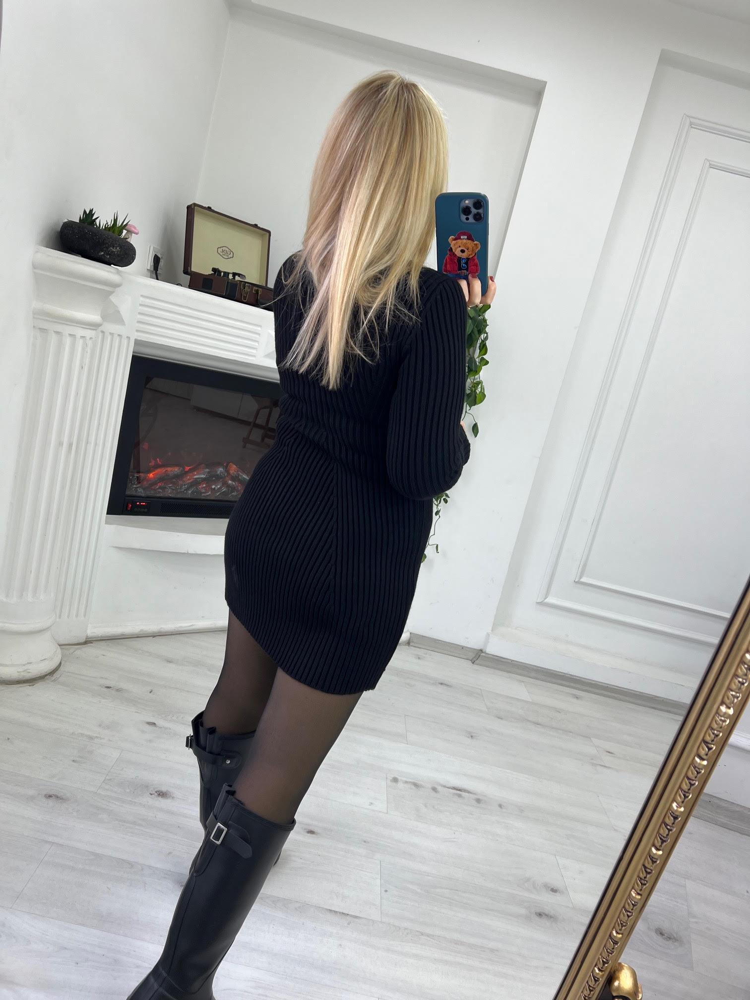 531 Örme Triko Elbise SİYAH