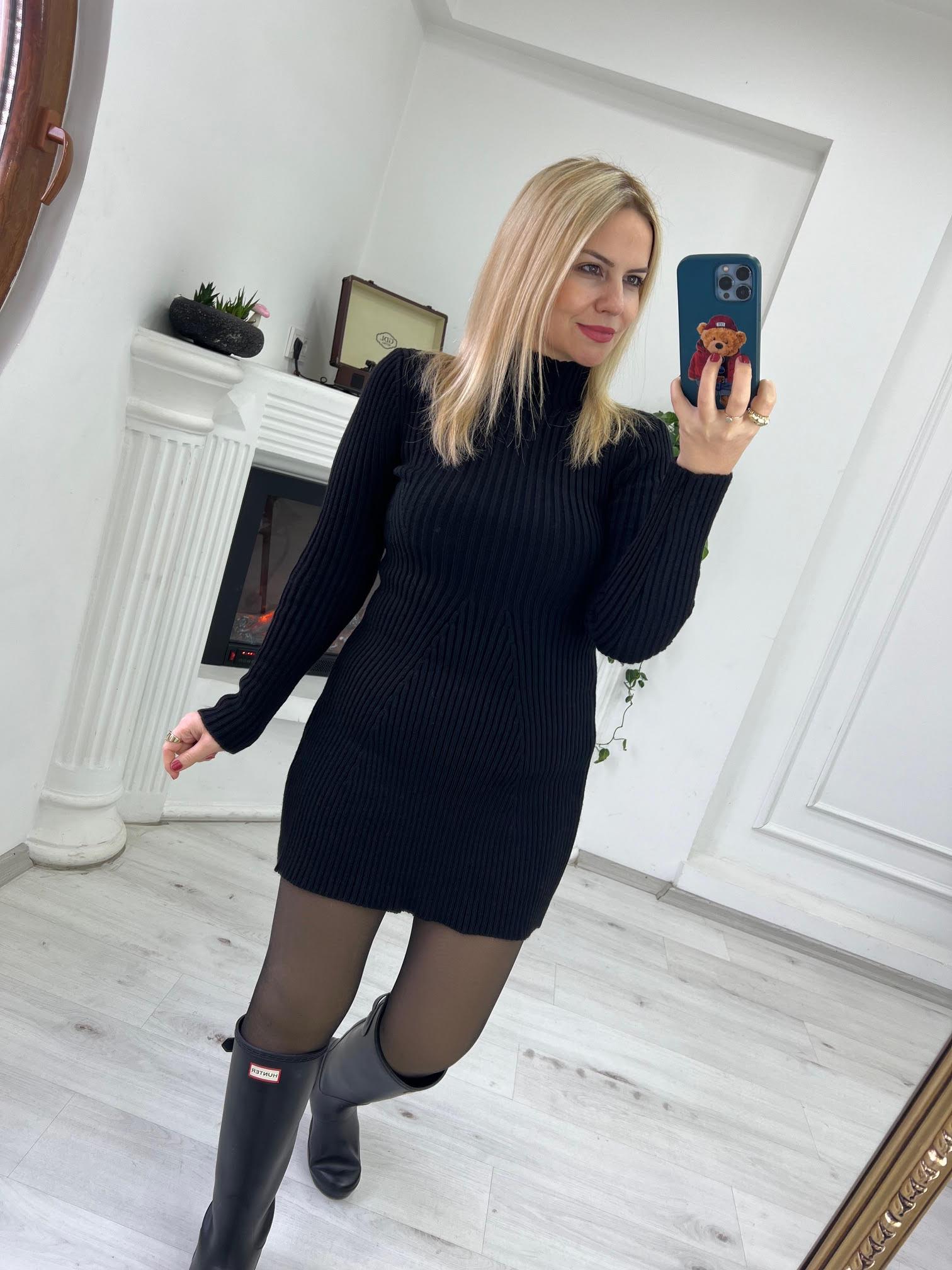 531 Örme Triko Elbise SİYAH