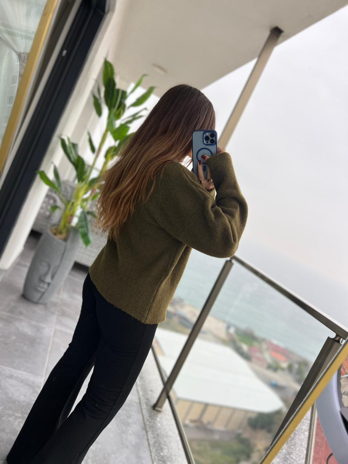 5400 V Yaka Osla Kazak HAKİ YEŞİL