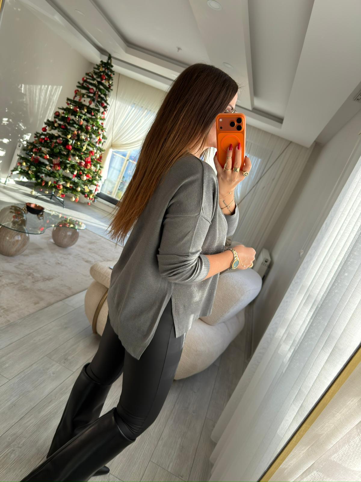5423 Taşlı Triko GRİ