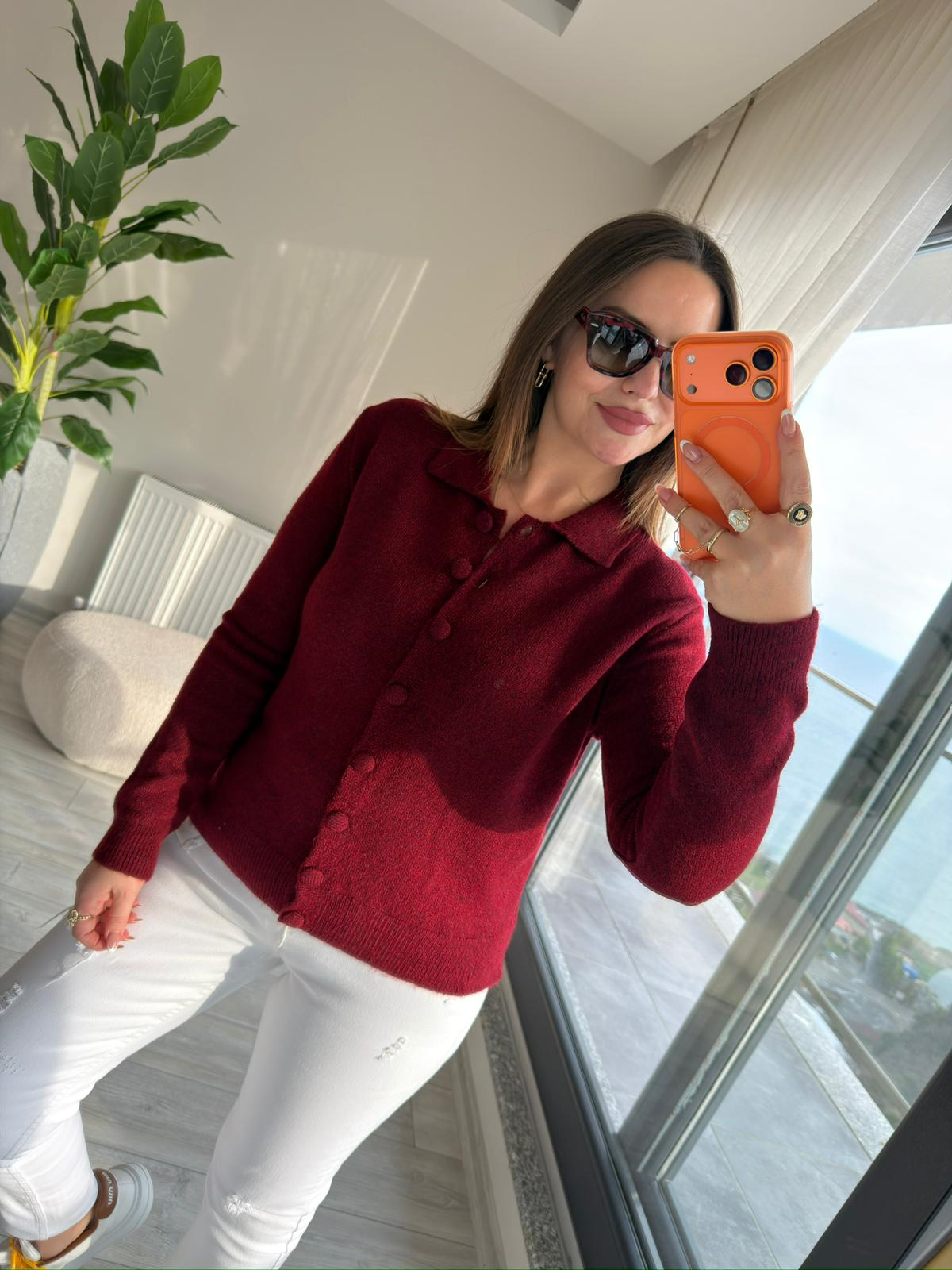 5727 Polo Yaka Triko Hırka BORDO
