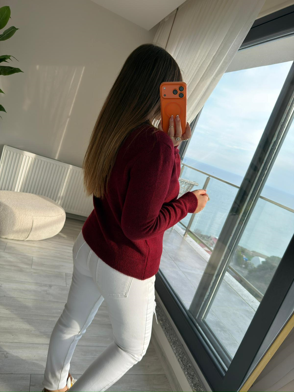 5727 Polo Yaka Triko Hırka BORDO