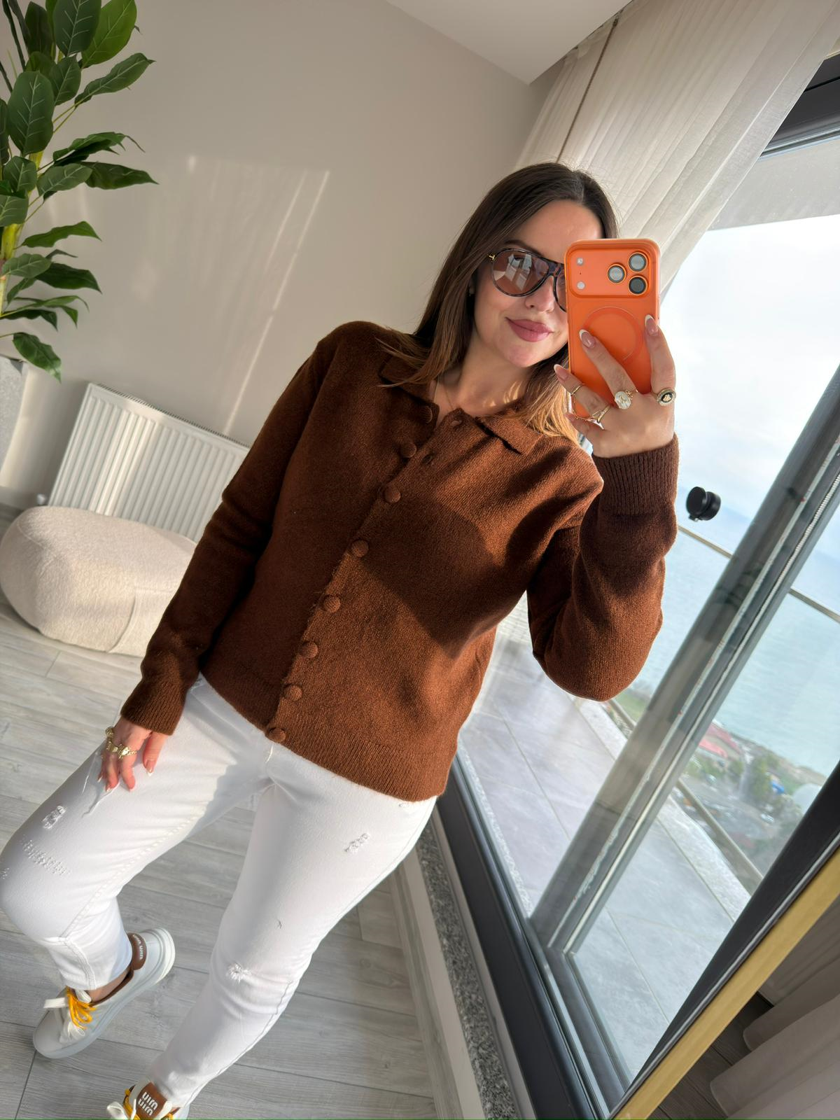 5727 Polo Yaka Triko Hırka KAHVE
