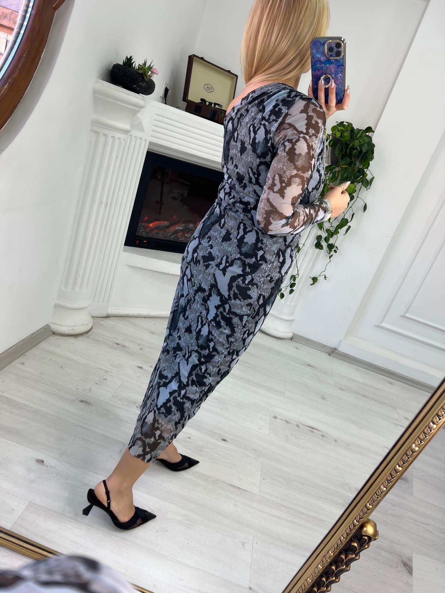 58605 Omuz Detay Tül Elbise FÜME