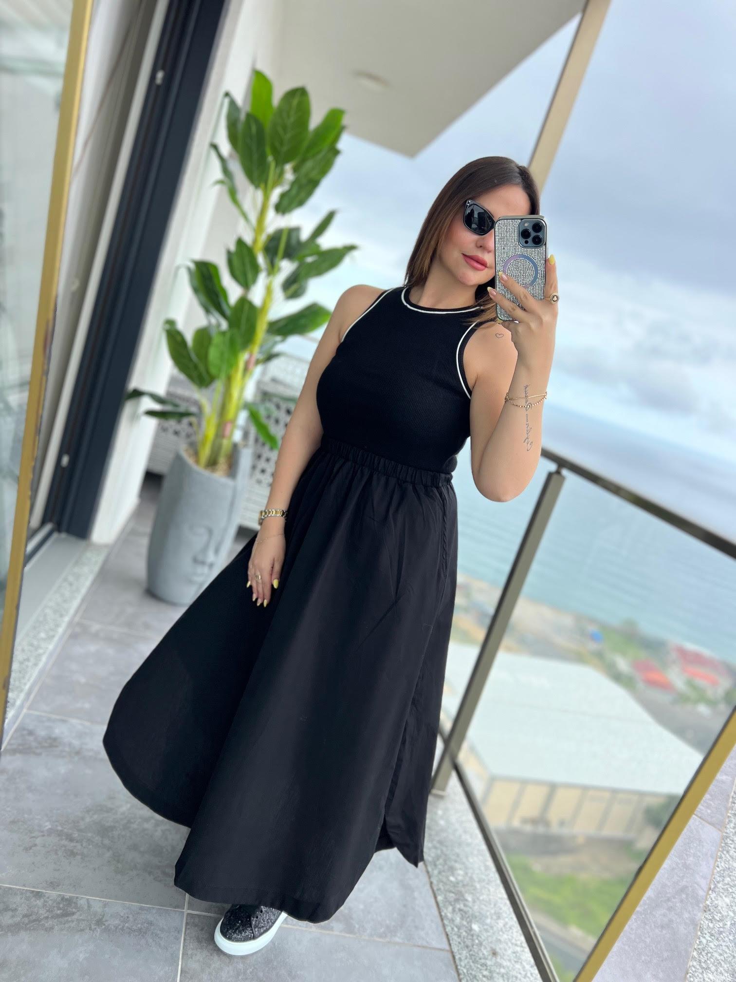 6002 Kaşkorse Poplin Elbise SİYAH