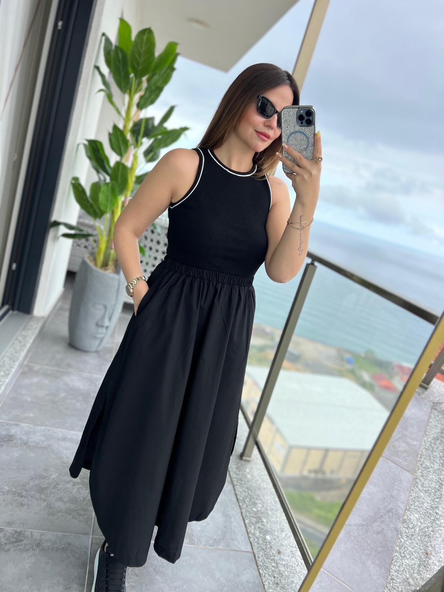 6002 Kaşkorse Poplin Elbise SİYAH