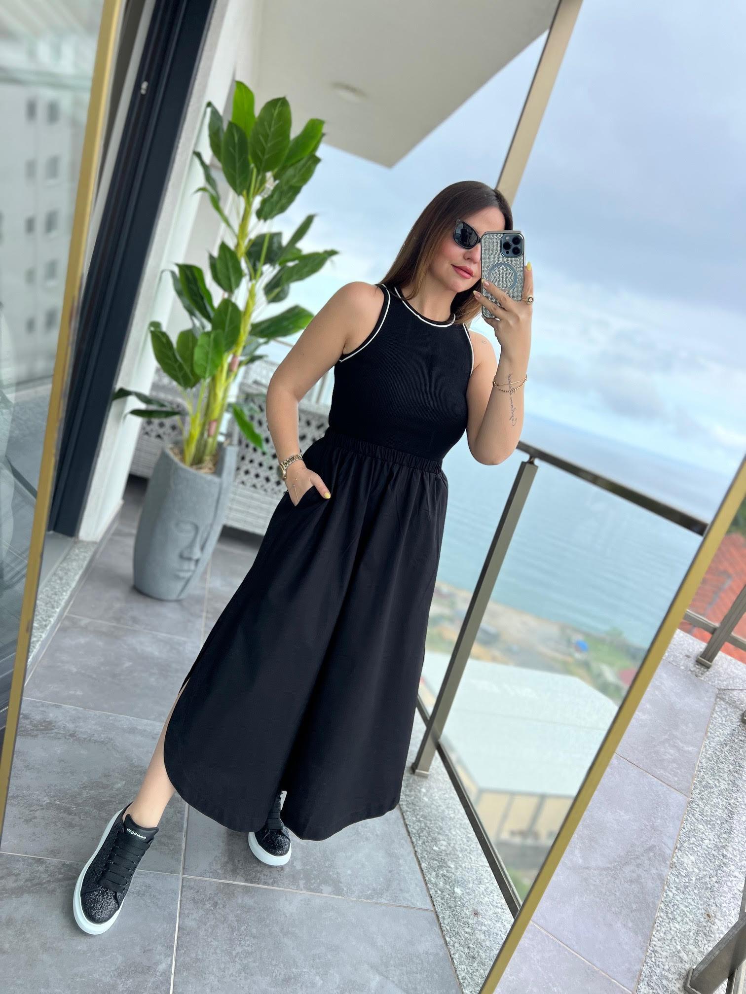 6002 Kaşkorse Poplin Elbise SİYAH
