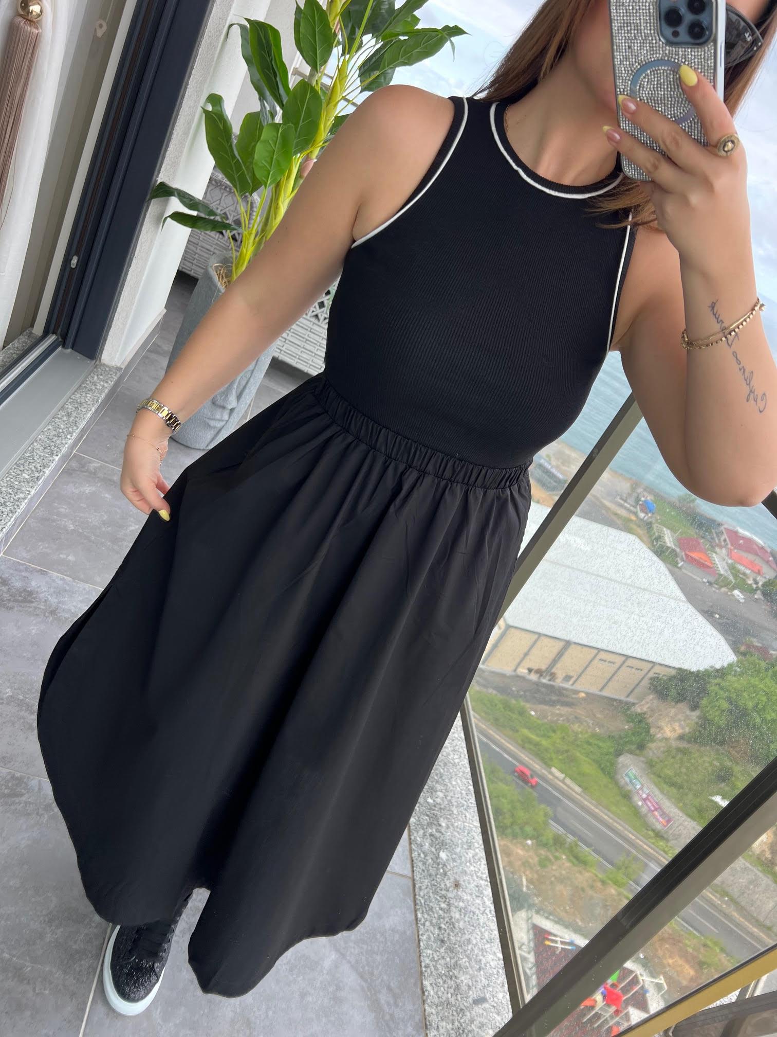 6002 Kaşkorse Poplin Elbise SİYAH