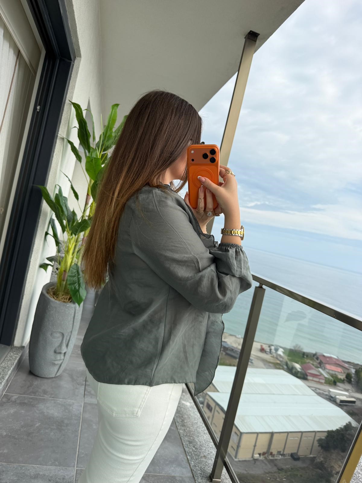 6004 Fırfır Detay Transpaan Gömlek HAKİ YEŞİL