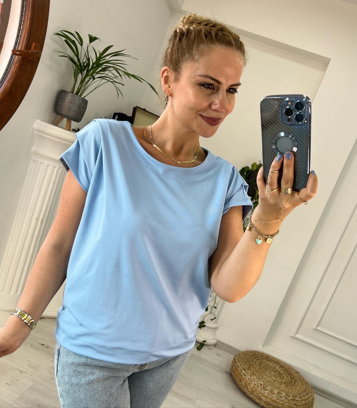 606 Omuzu Pileli Bluz BEBE MAVİ