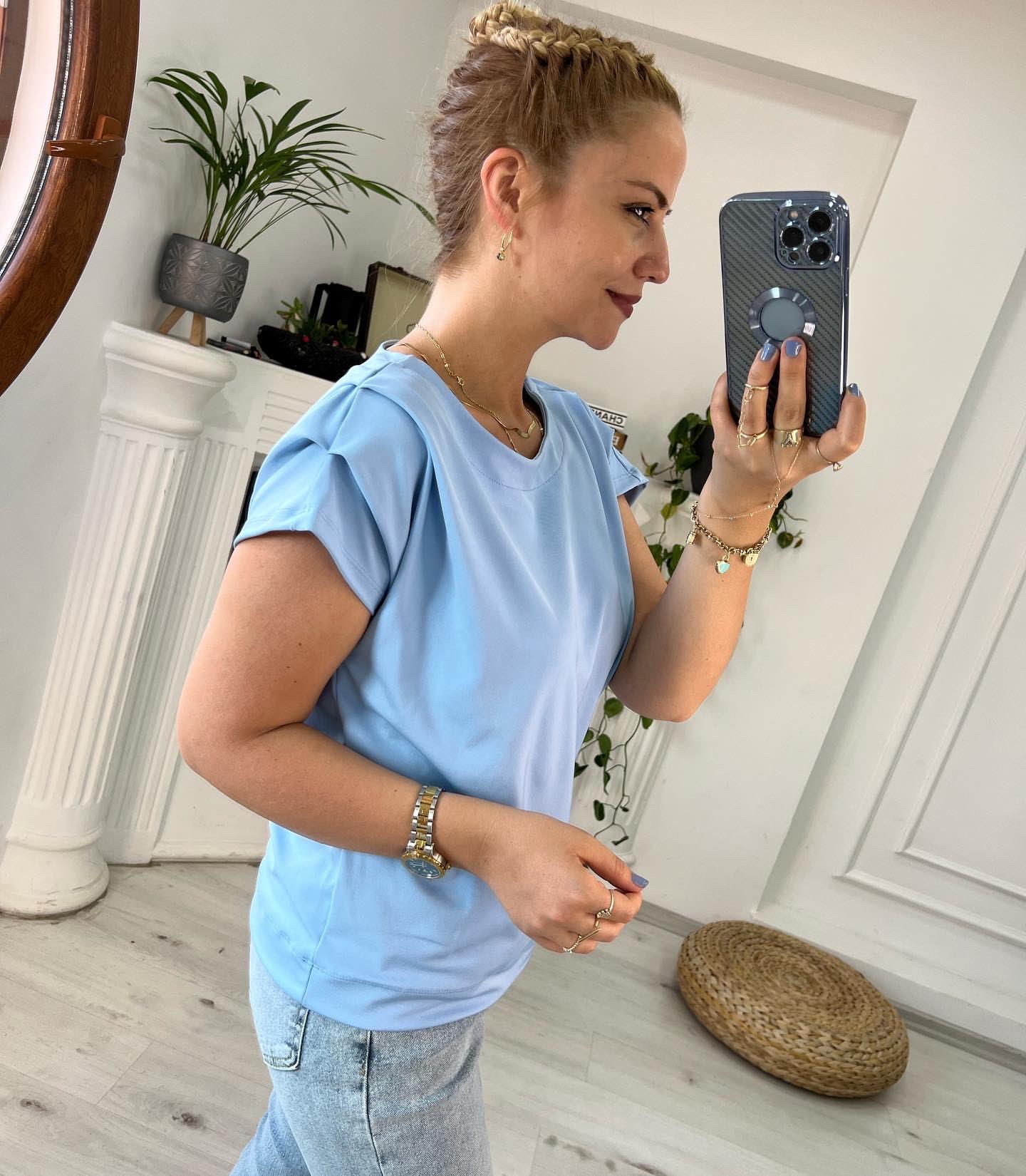 606 Omuzu Pileli Bluz BEBE MAVİ