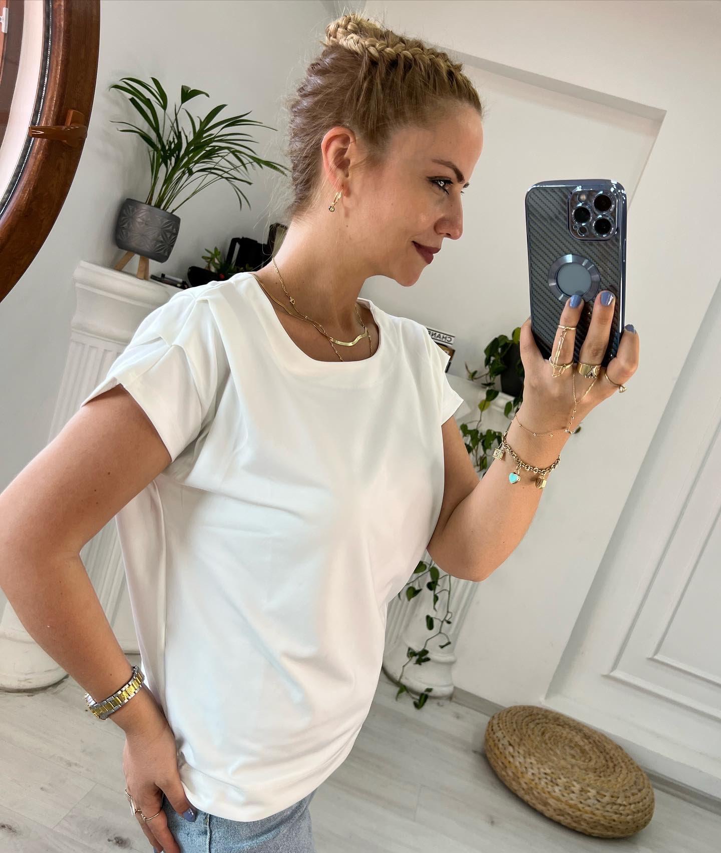 606 Omuzu Pileli Bluz BEYAZ