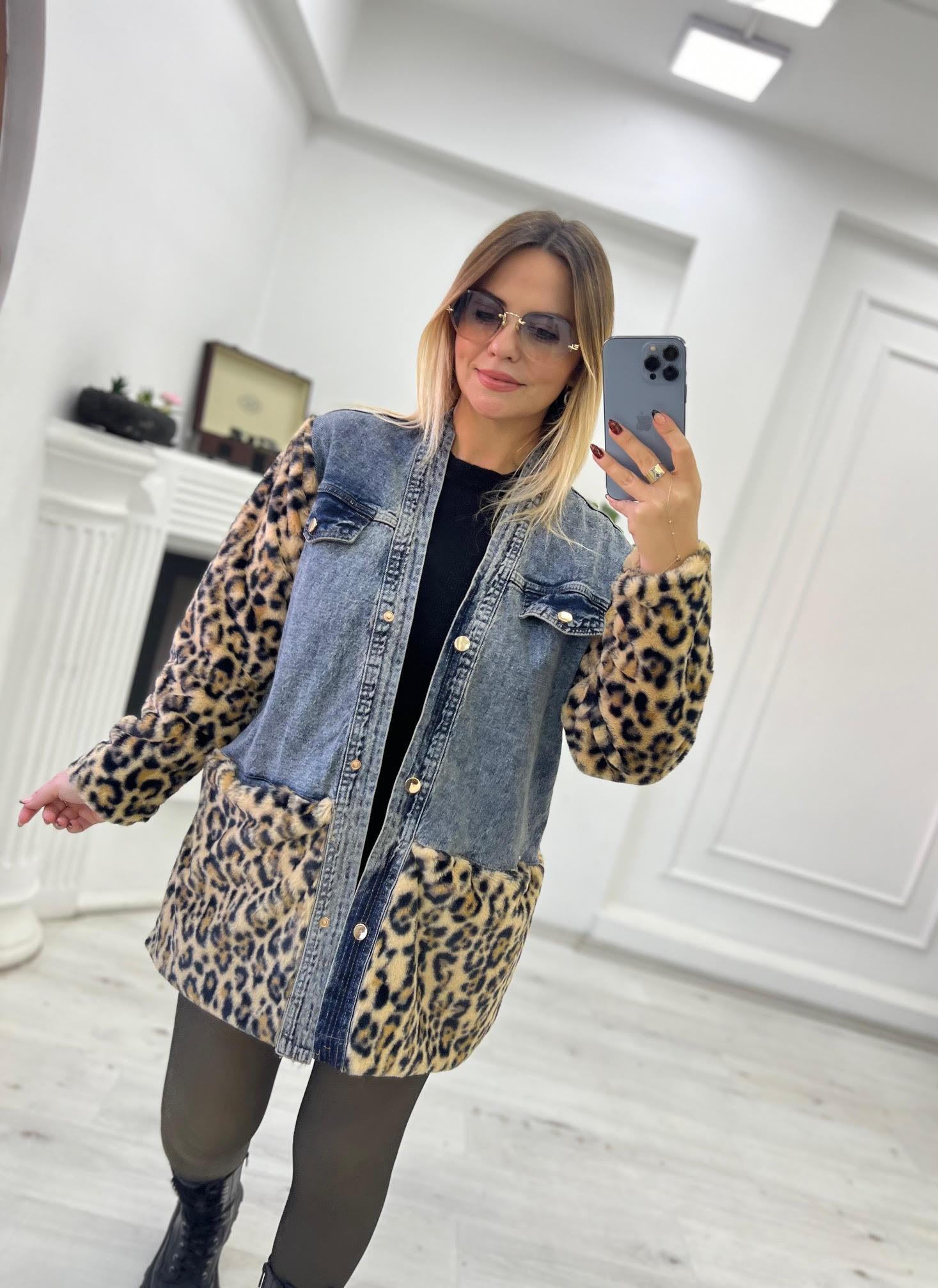 6140 Leoparlı Kot Detay Hırka LEOPAR