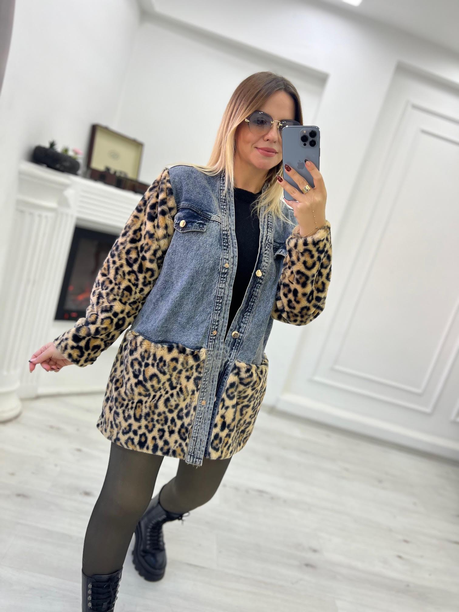6140 Leoparlı Kot Detay Hırka LEOPAR