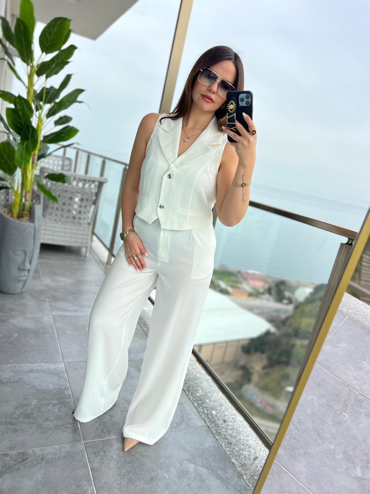 6225 Adriana Yelek Takım EKRU
