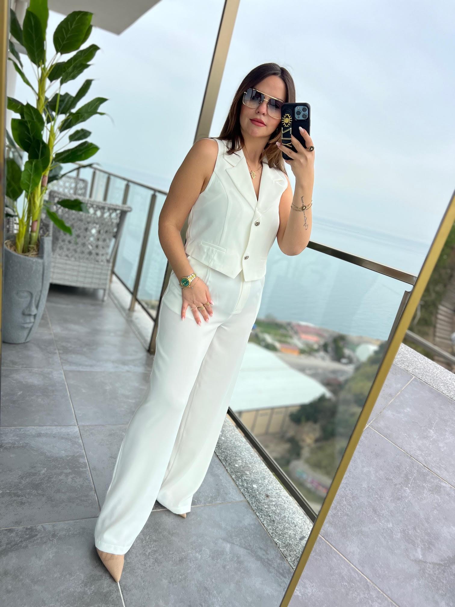 6225 Adriana Yelek Takım EKRU