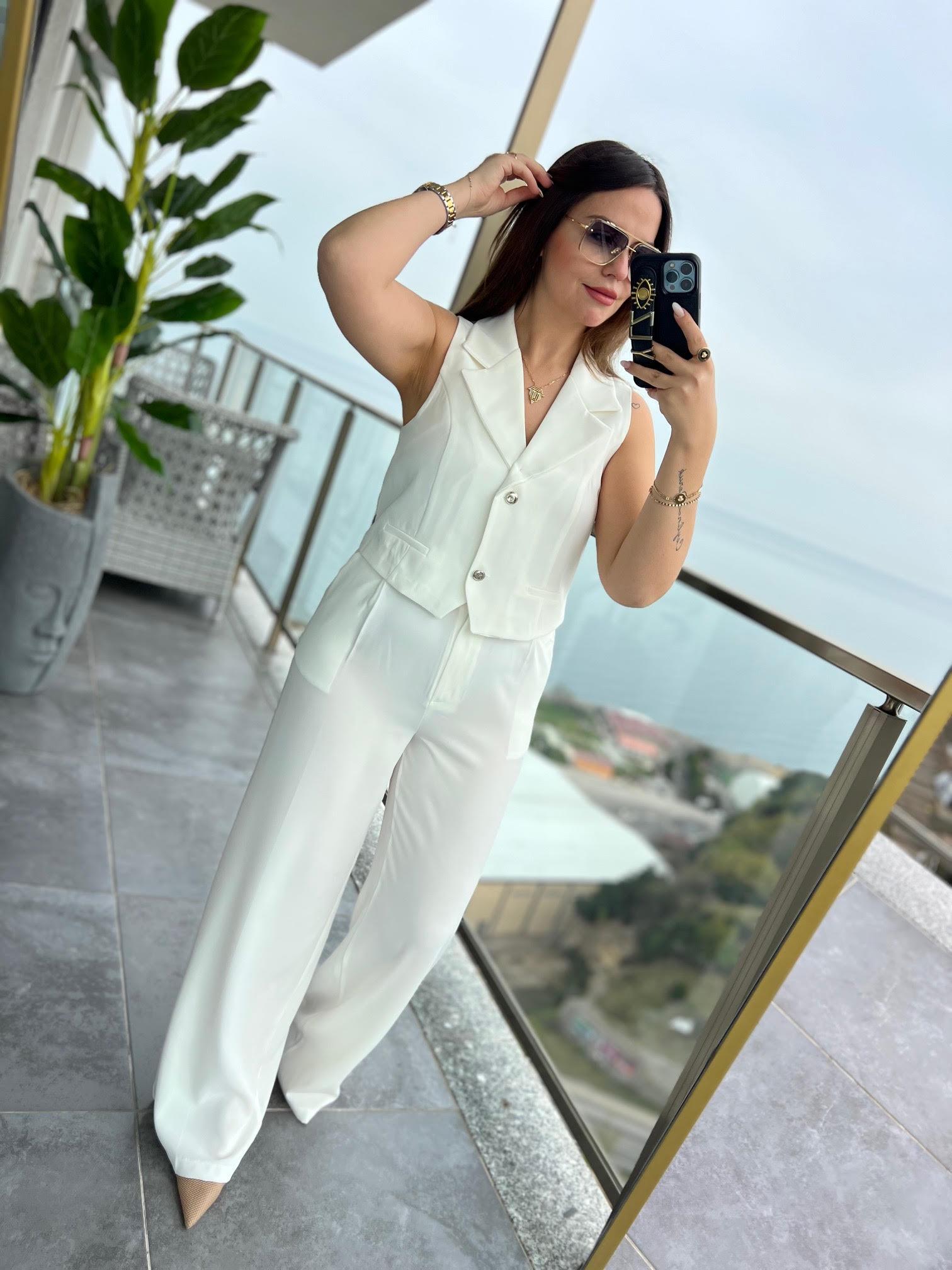 6225 Adriana Yelek Takım EKRU