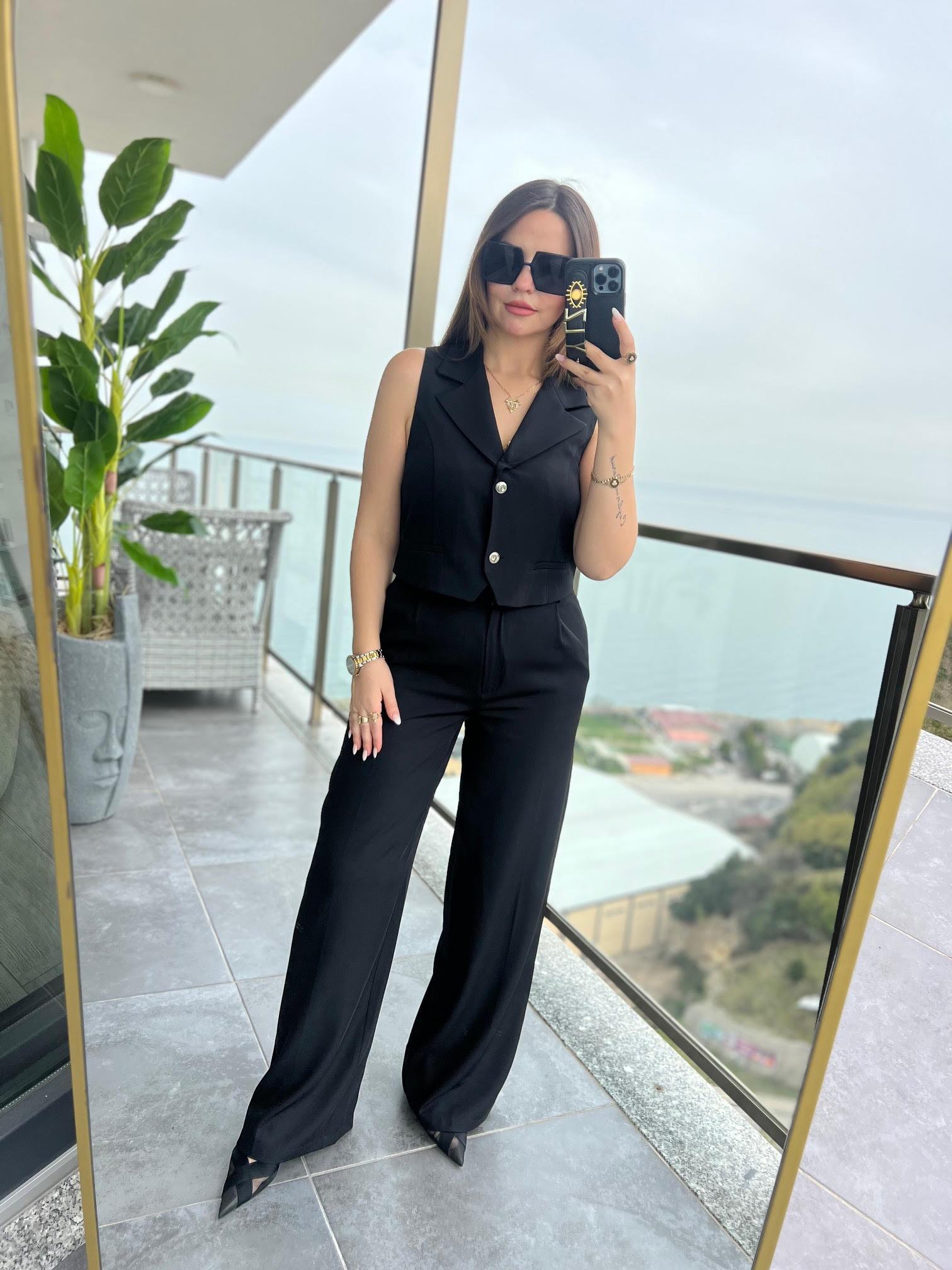 6225 Adriana Yelek Takım SİYAH