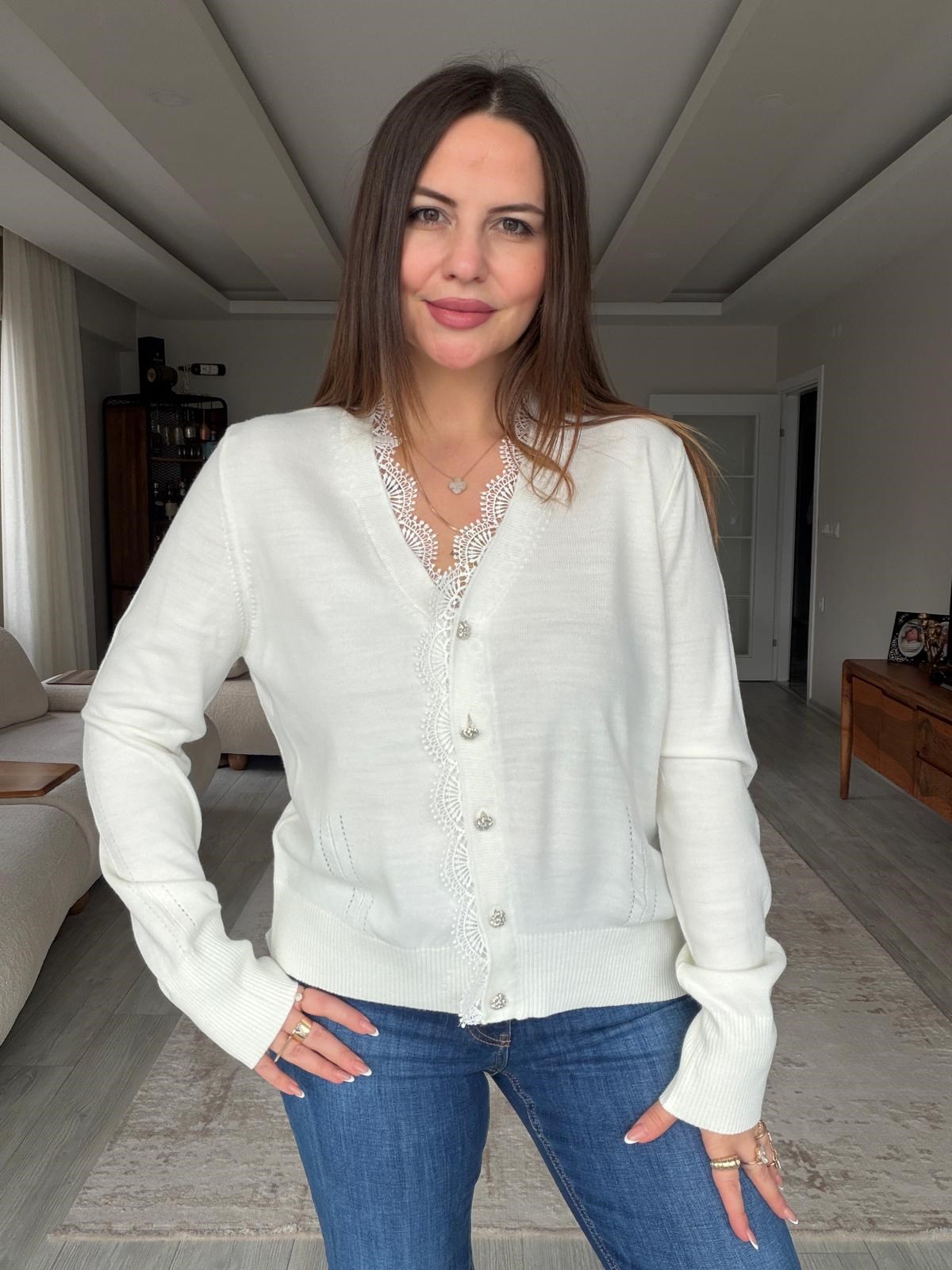 6406 Dantel Detay Hırka EKRU