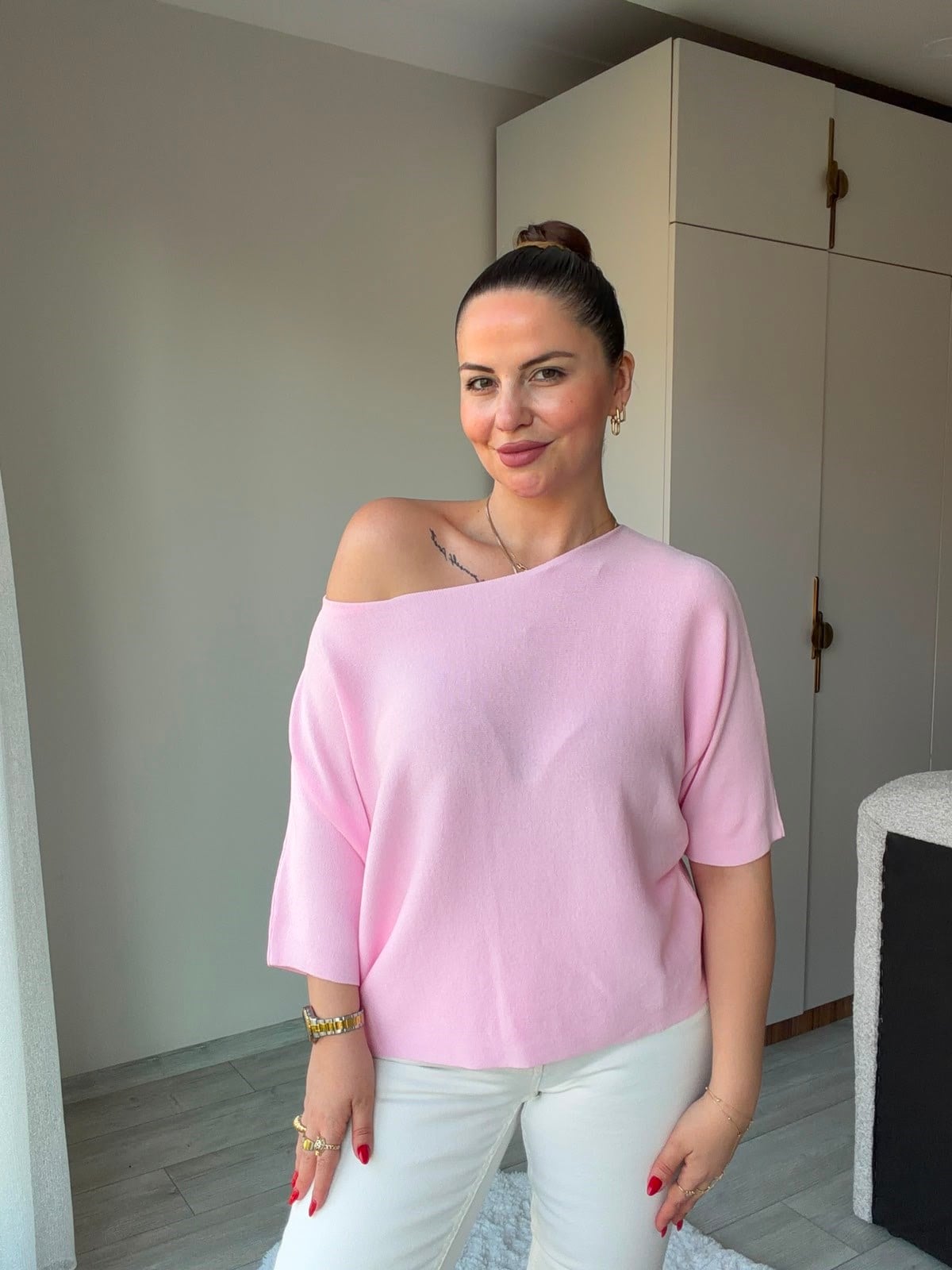 6416 Yarasa Kol Triko PEMBE