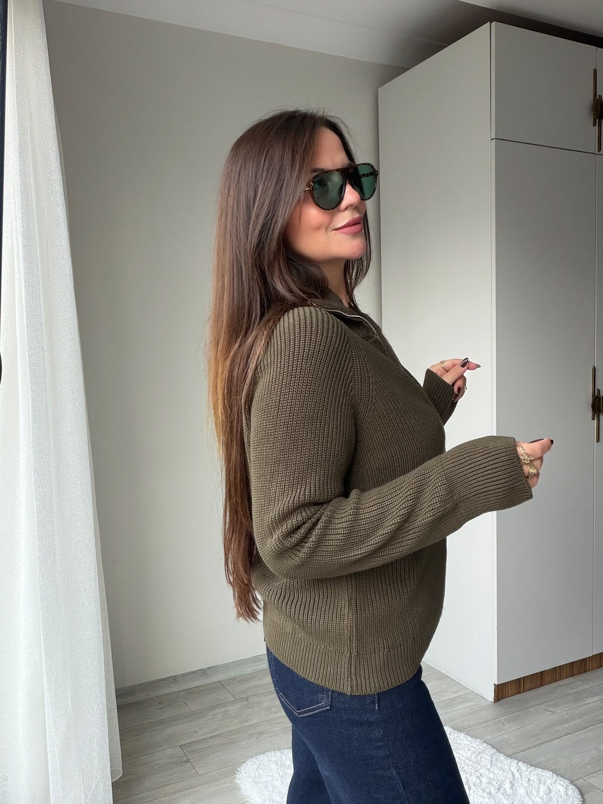 6705 Fermuarlı Triko Ceket HAKİ YEŞİL