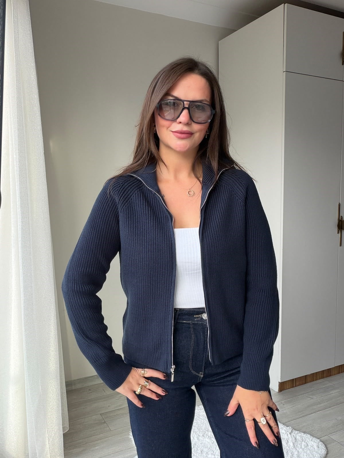 6705 Fermuarlı Triko Ceket LACİVERT