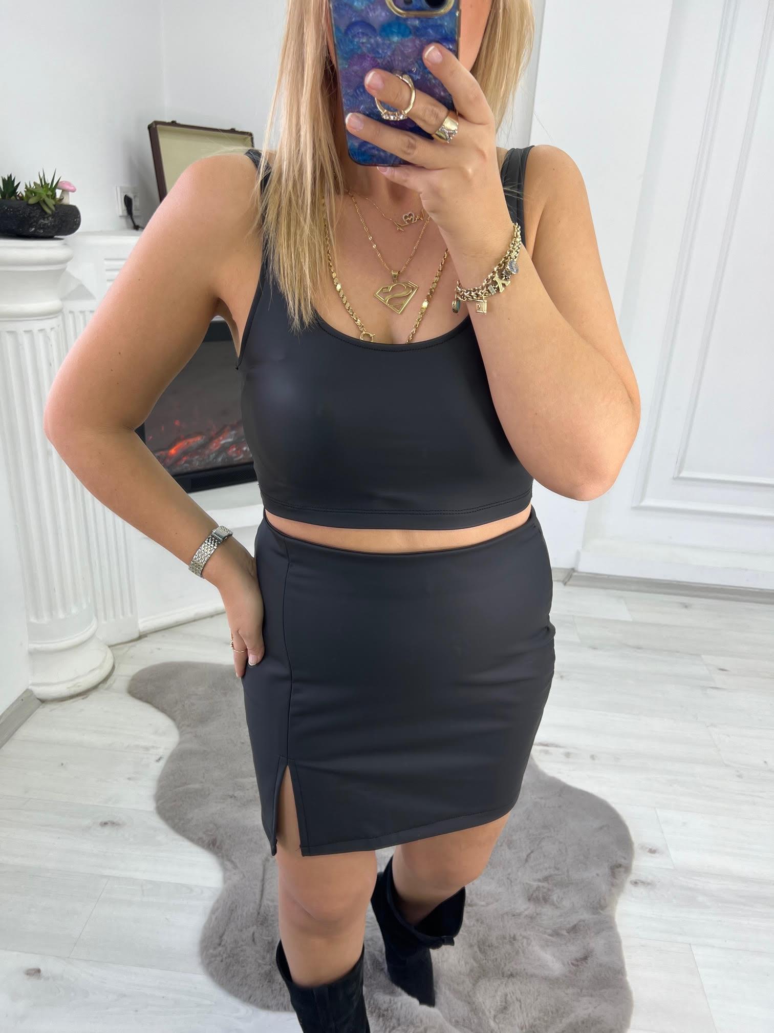 7047 Deri Crop SİYAH