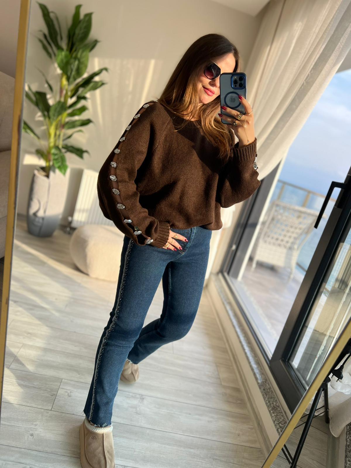 7110 Şeritli Taşlı mom KOYU MAVİ