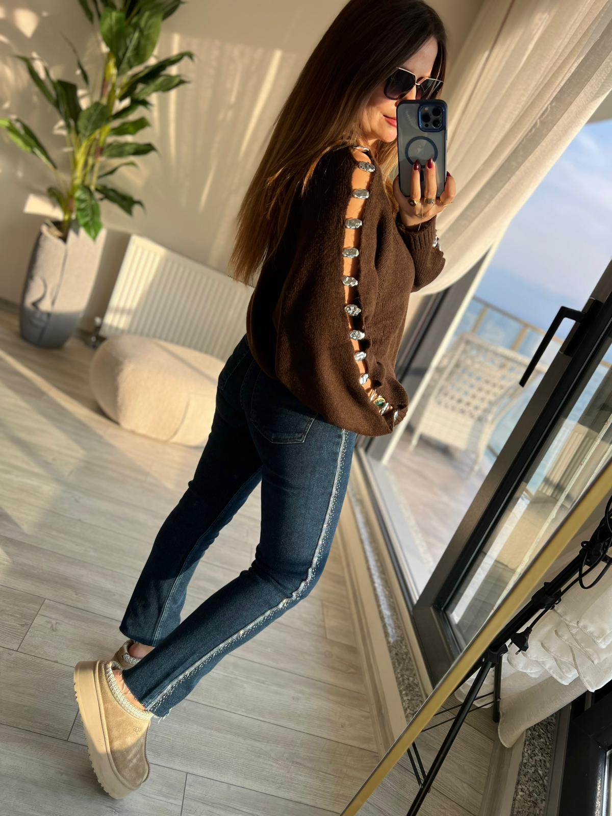 7110 Şeritli Taşlı mom KOYU MAVİ