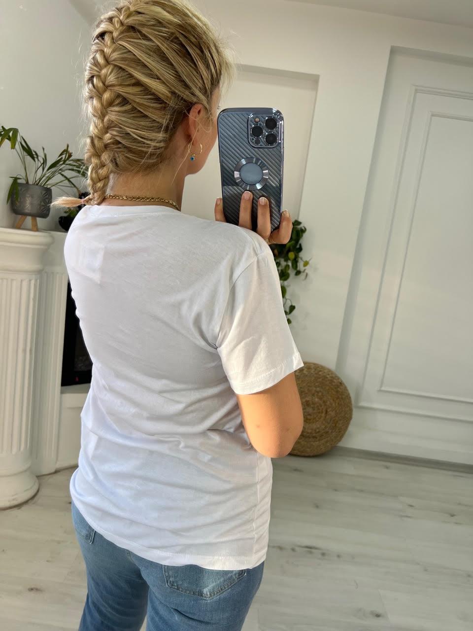 7596 Boncuk İşlemeli Tshirt BEYAZ