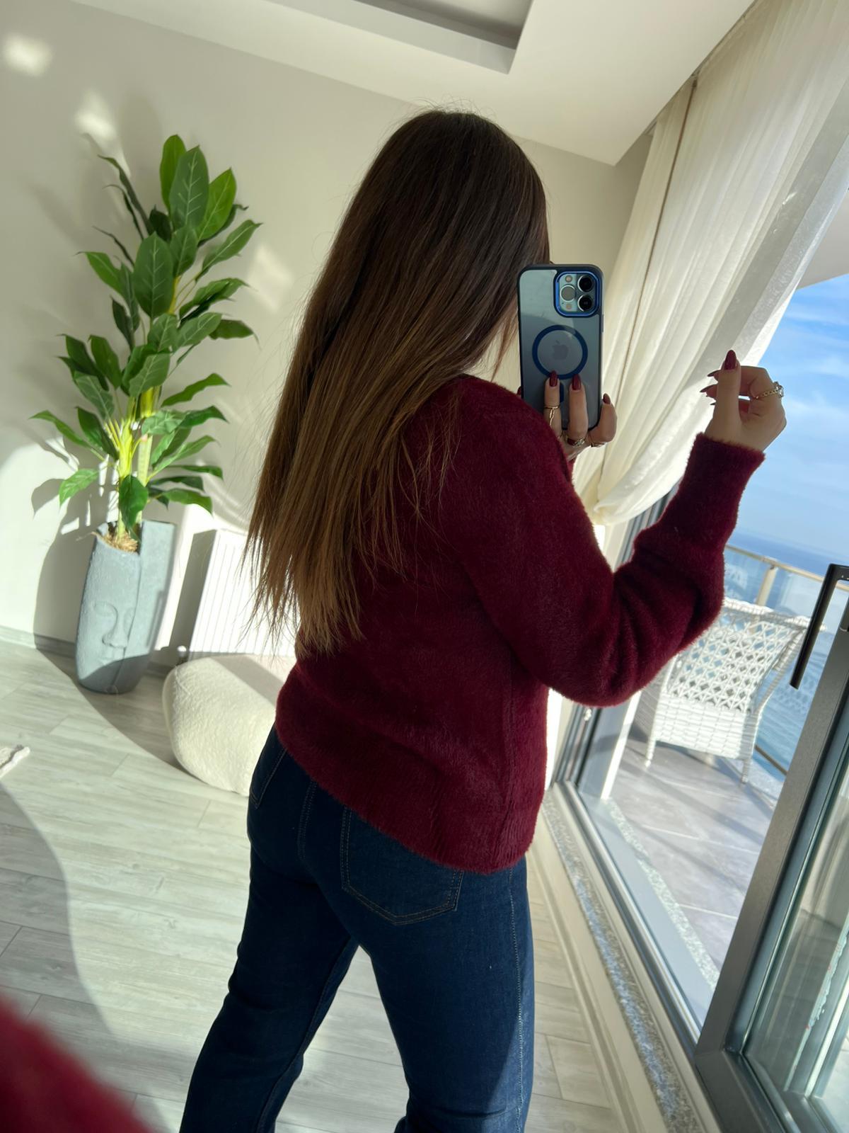 7601 Angora Fermuarlı Hırka BORDO