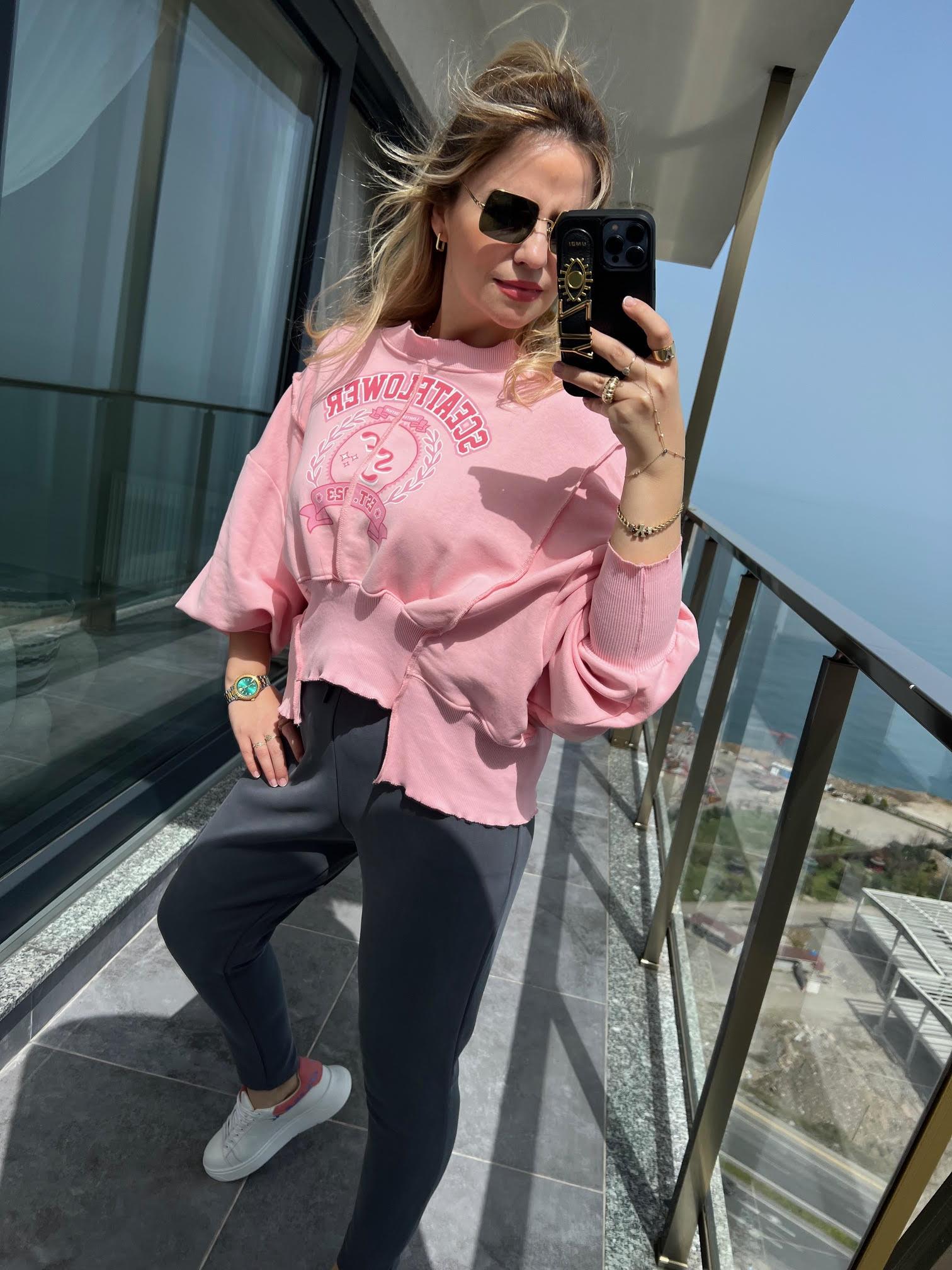 7828 Yarasa Kol Sweat PEMBE