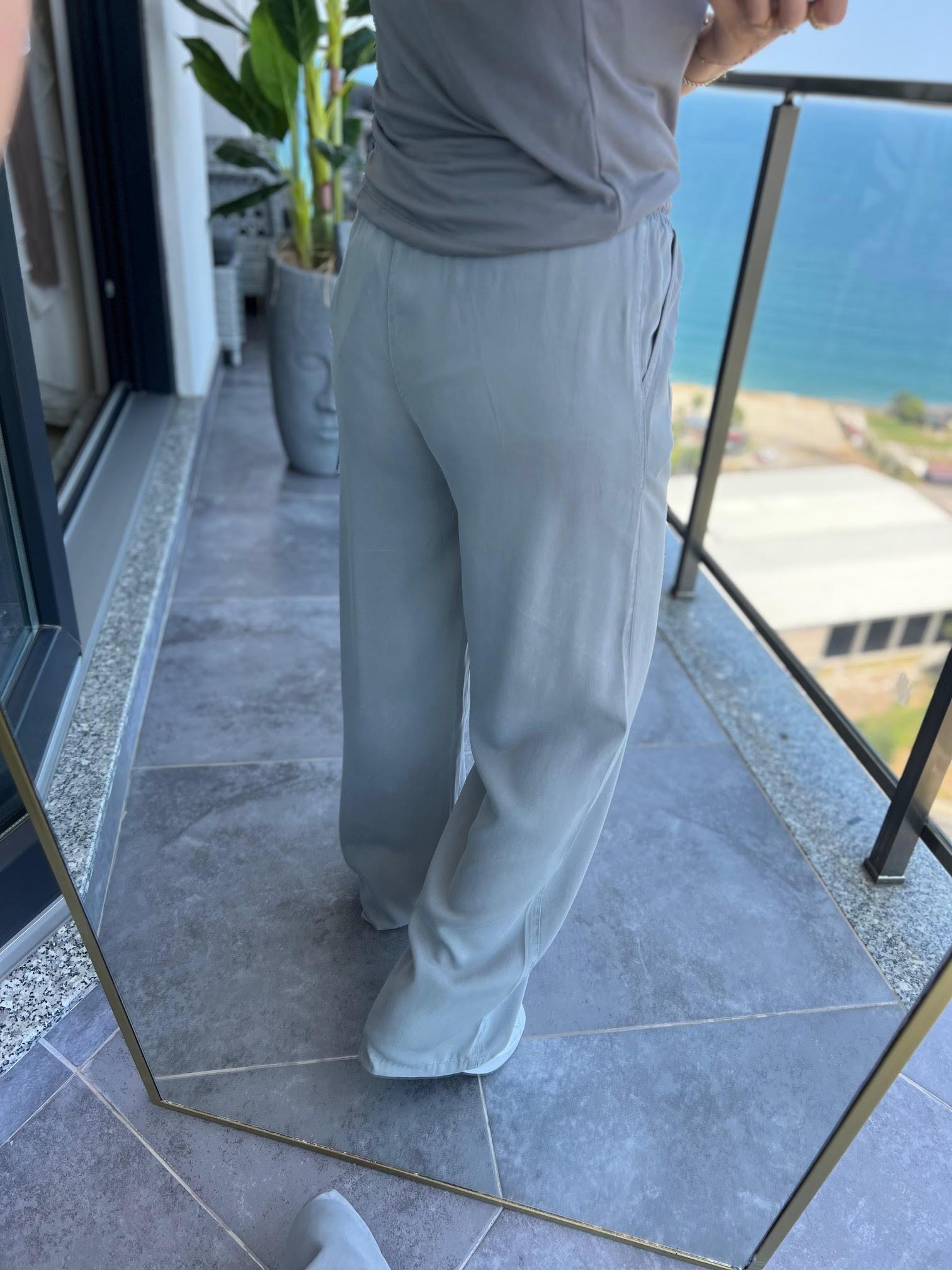 8033 Bol Paça Tencel Pantolon GRİ