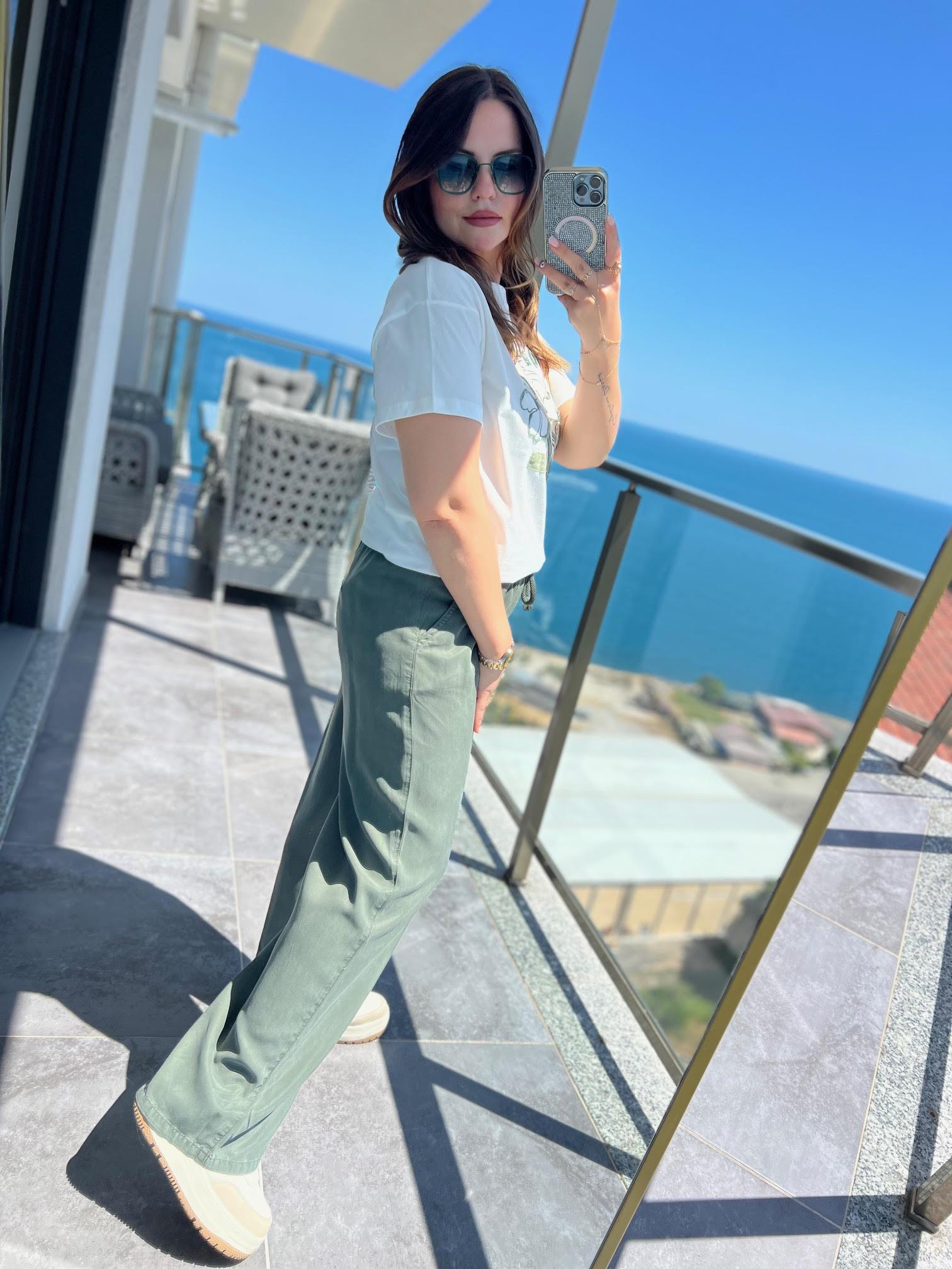 8033 Bol Paça Tencel Pantolon HAKİ YEŞİL