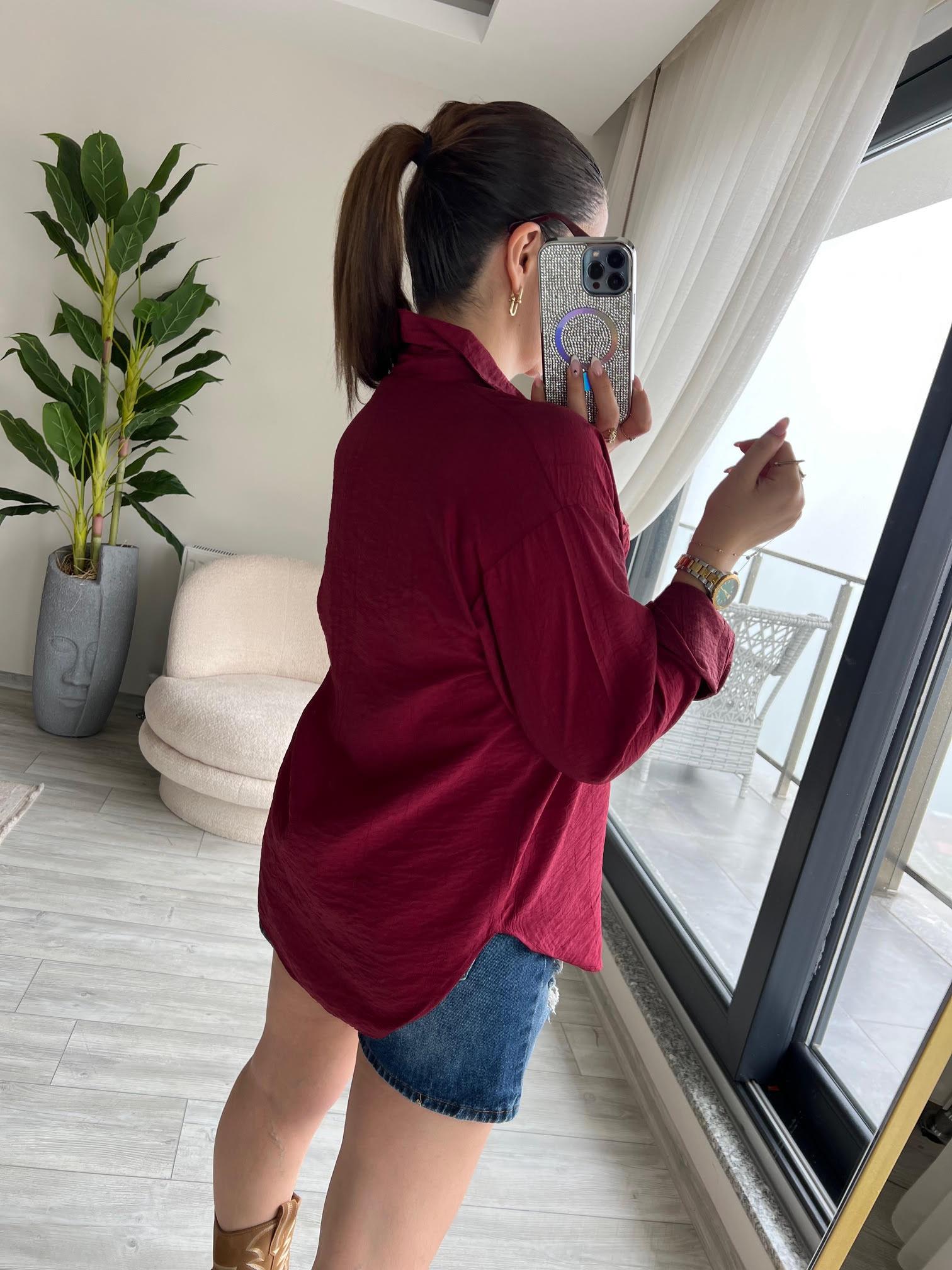 8047 Ayıcık İşlemeli Gömlek BORDO