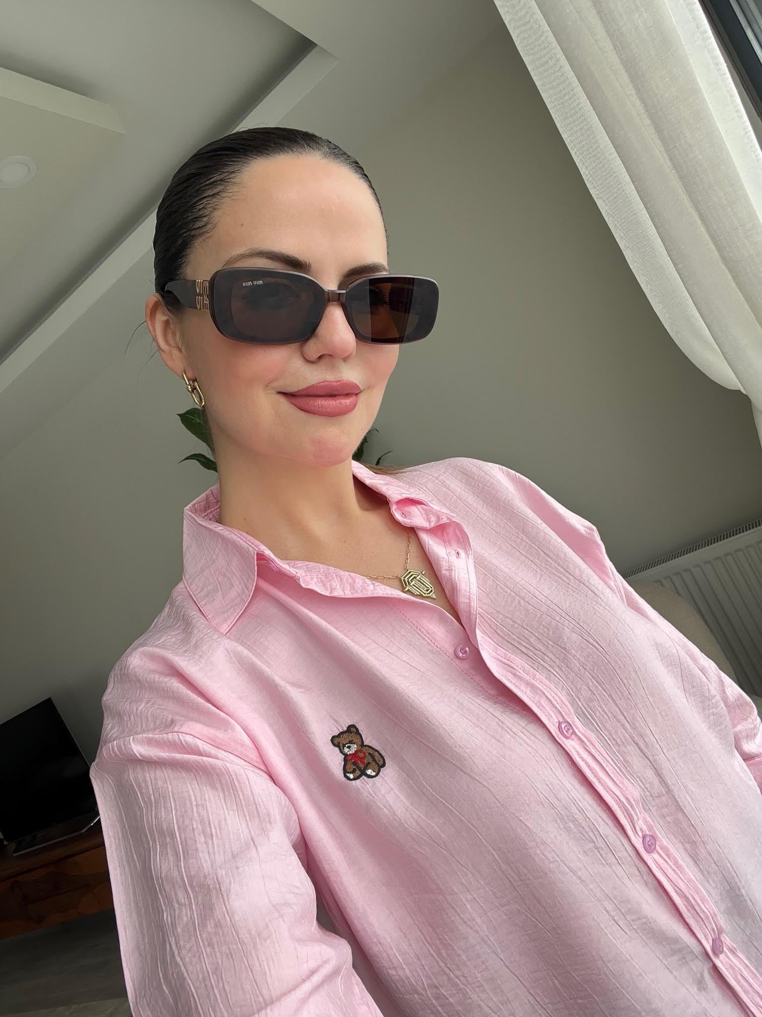8047 Ayıcık İşlemeli Gömlek PEMBE