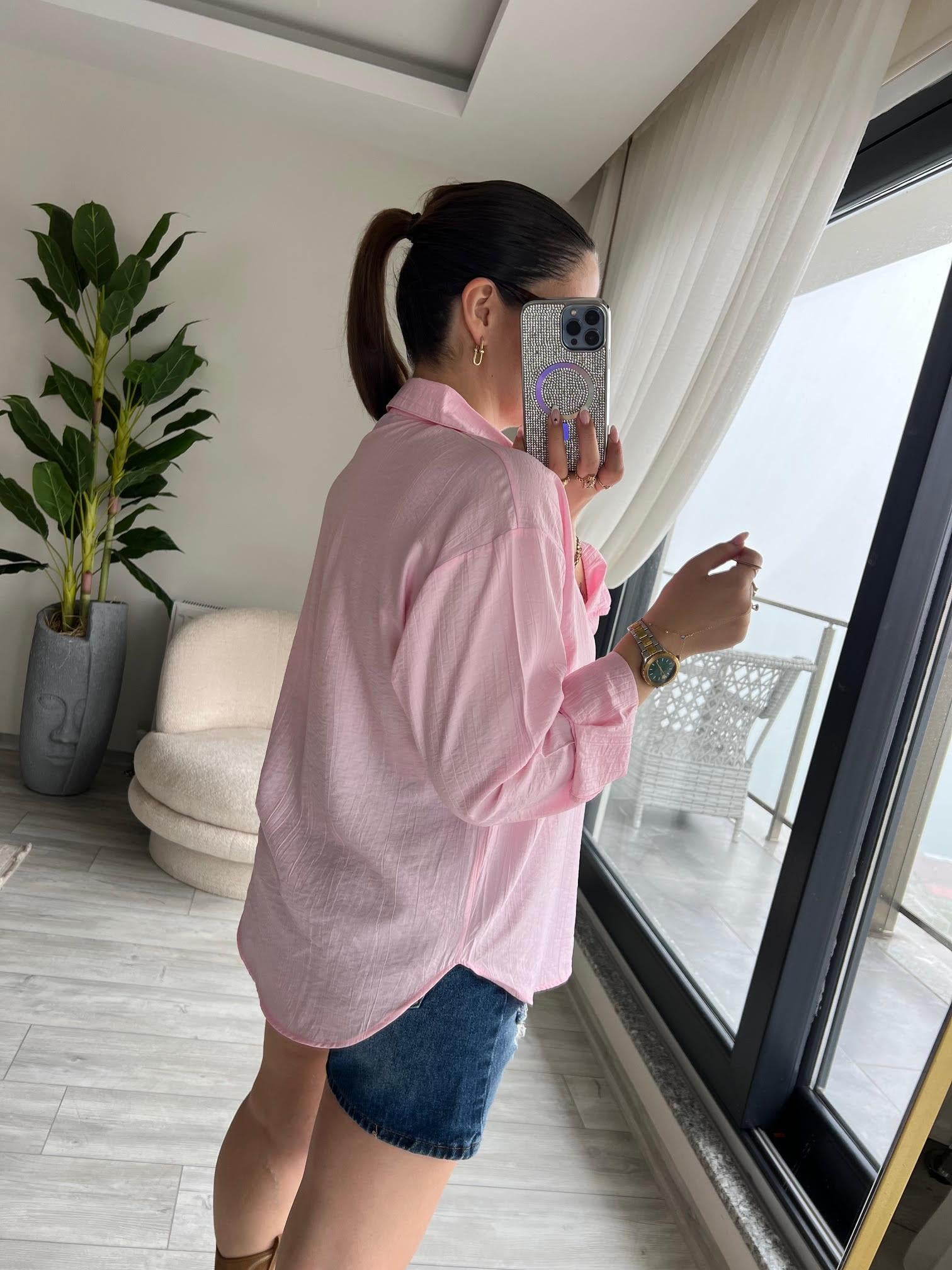 8047 Ayıcık İşlemeli Gömlek PEMBE
