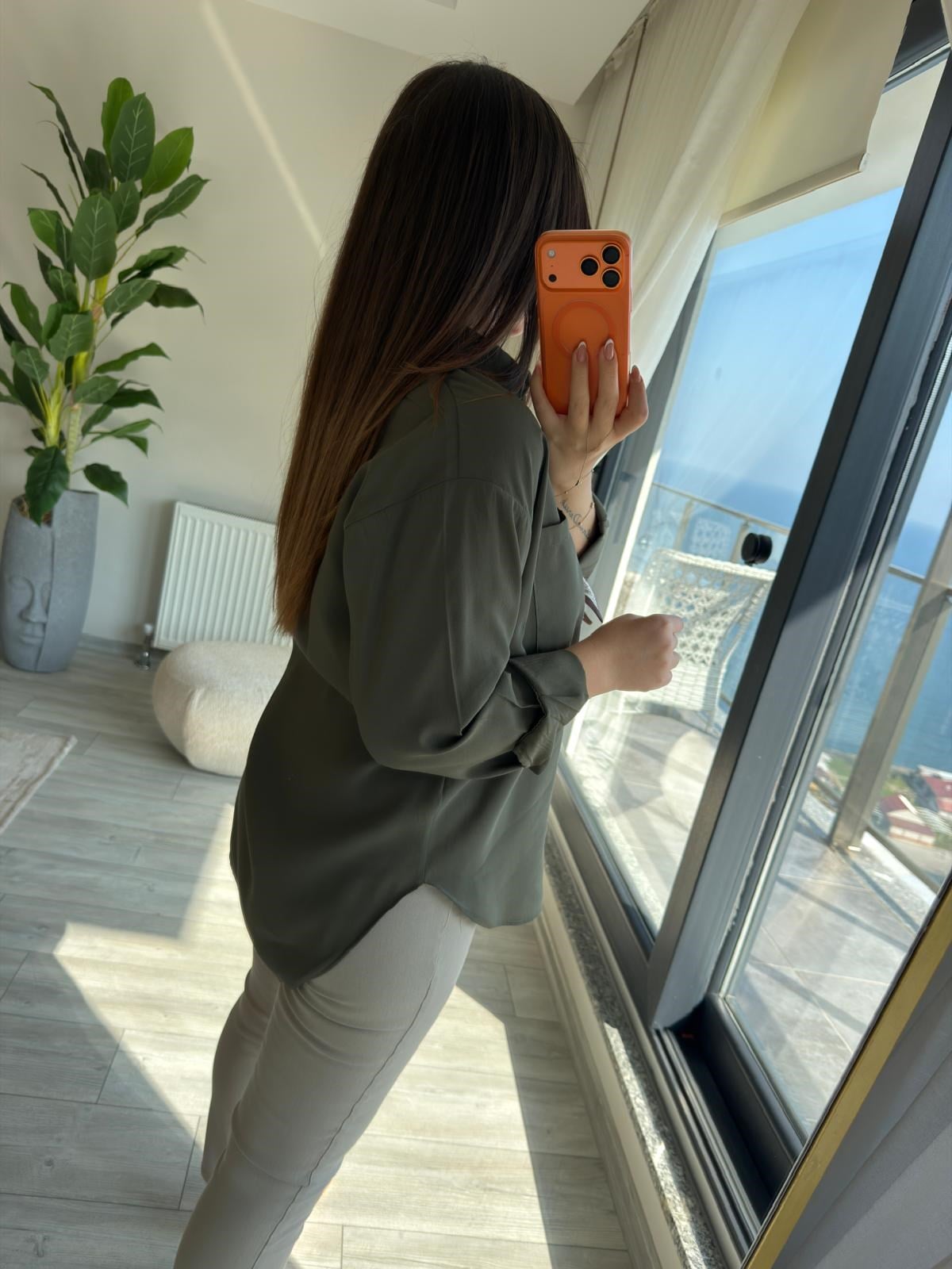 8410 Şal Flar Detaylı Gömlek HAKİ YEŞİL