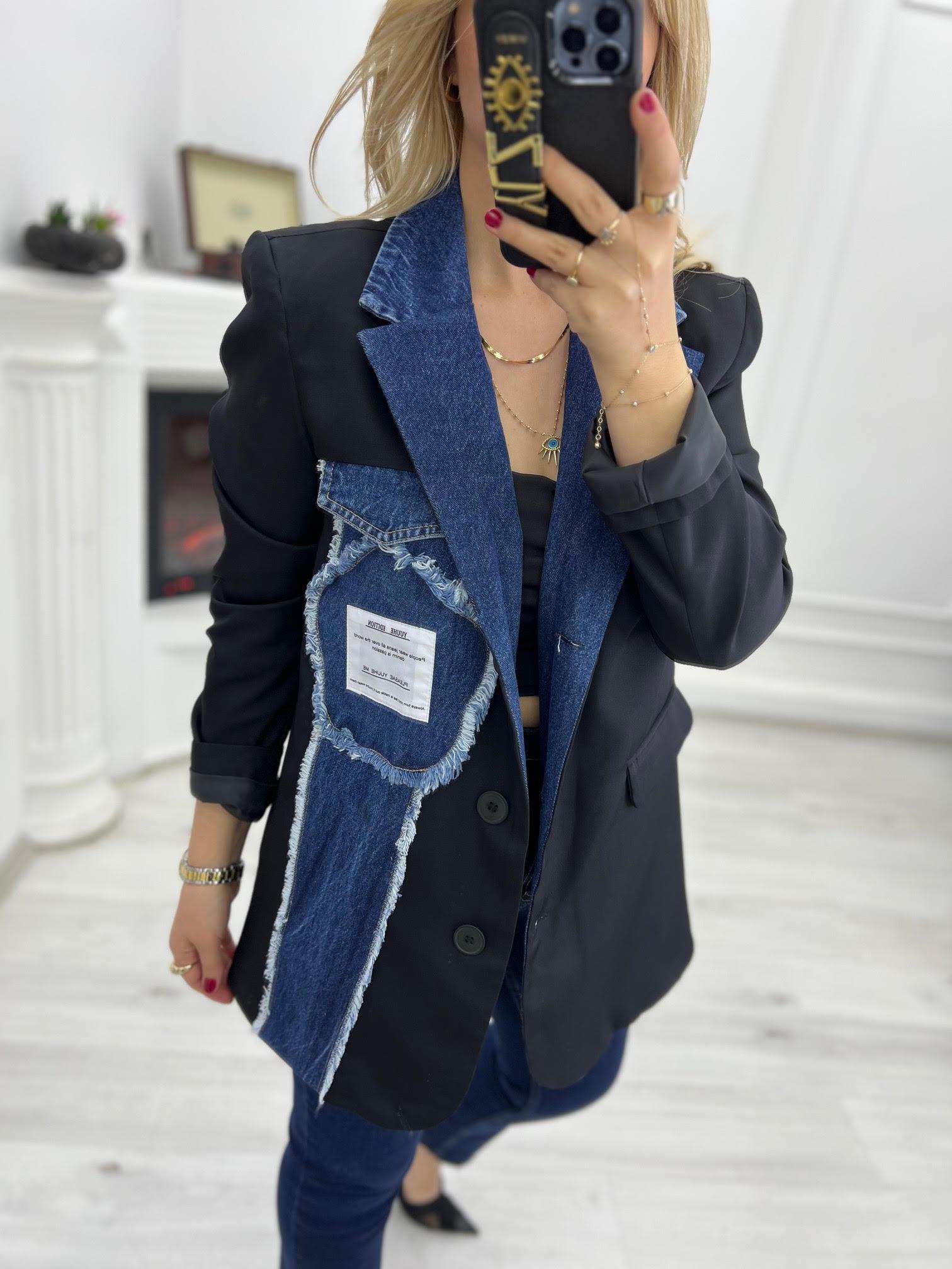 88619 Jean Detaylı Ceket SİYAH